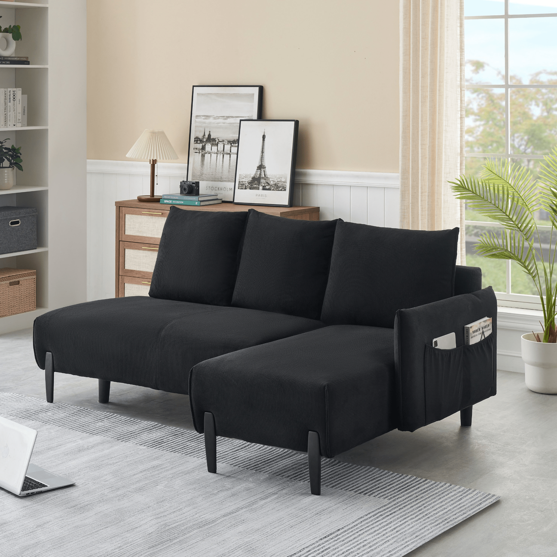 Luxurious 79.5 - Inch Black Velvet Sofa - Comfort & Style for Apartments, Offices & Living Rooms - CurtisJ Designs