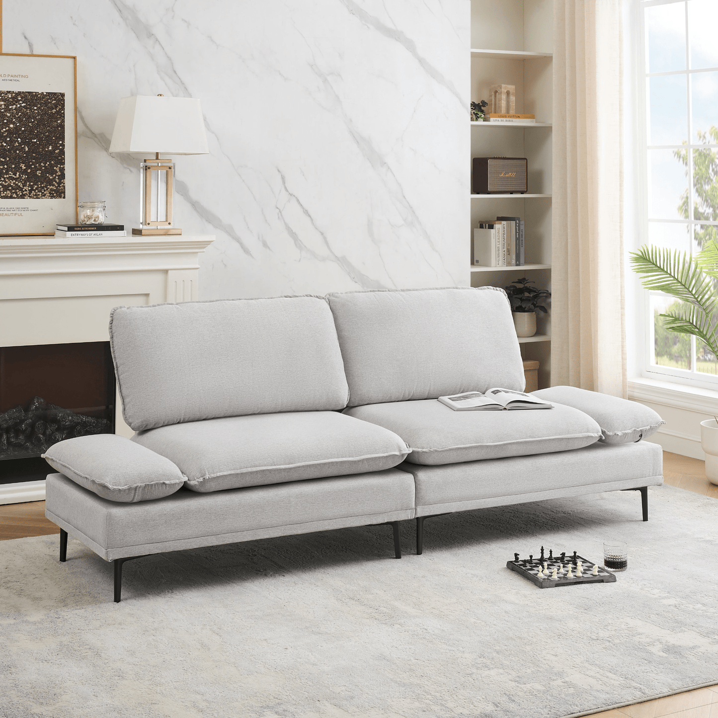 Luxurious 89 - Inch Wide Cotton and Linen Sofa - Light Grey | Perfect for Office, Apartment, and Living Room Decor - CurtisJ Designs