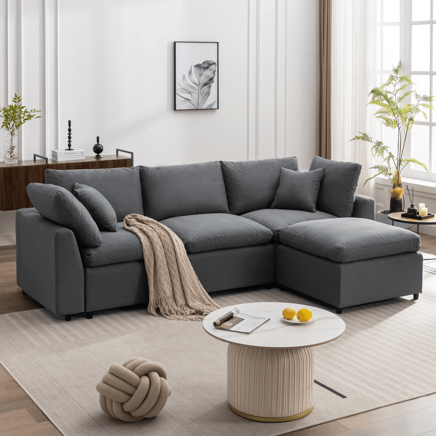 Luxurious Down Filled Upholstery Convertible Sectional Sofa - Reversible L Shaped Couch for Living Room Comfort - CurtisJ Designs