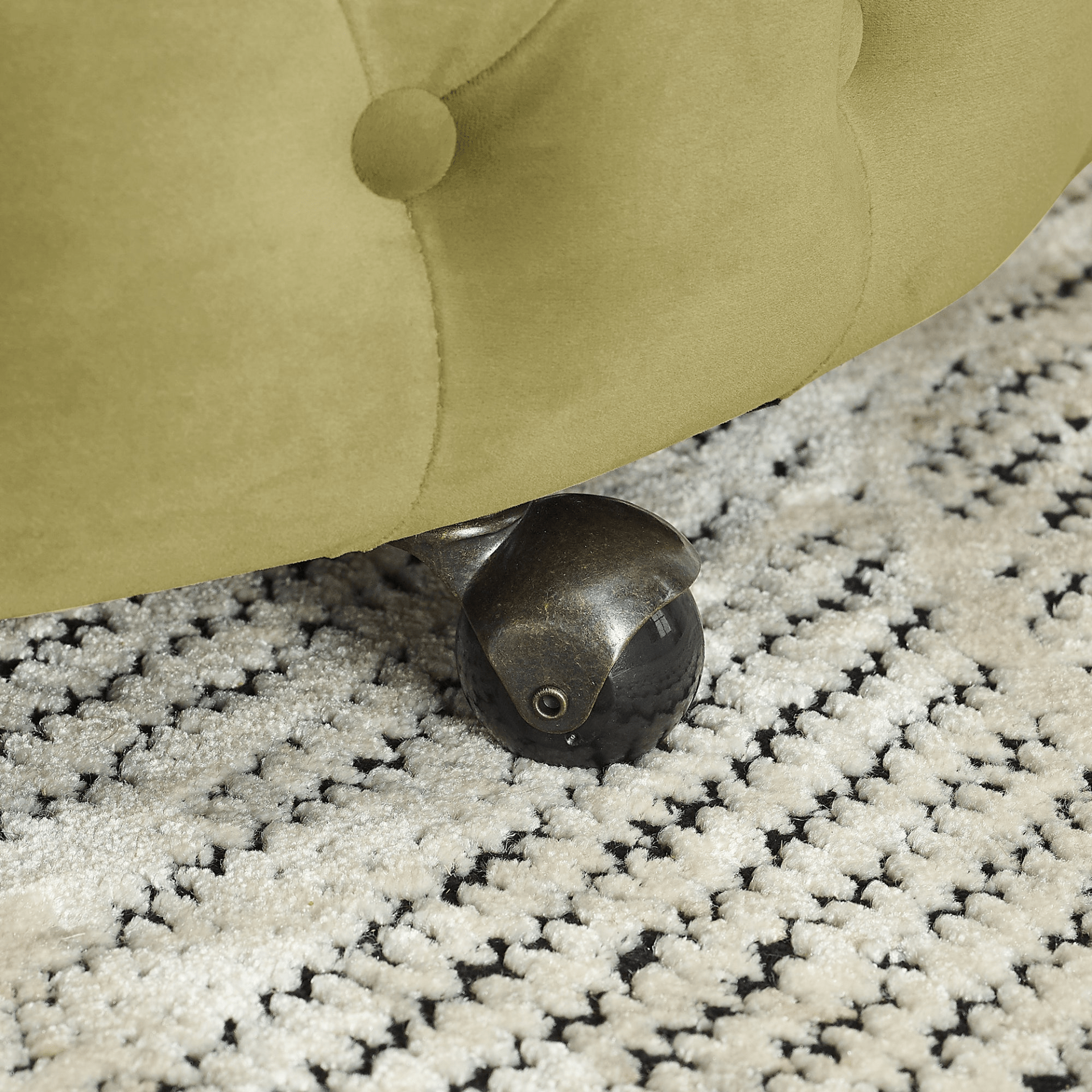 Luxurious Khaki Green Velvet Upholstered Swivel Chair with Button Tufted Design and Movable Wheels - CurtisJ Designs