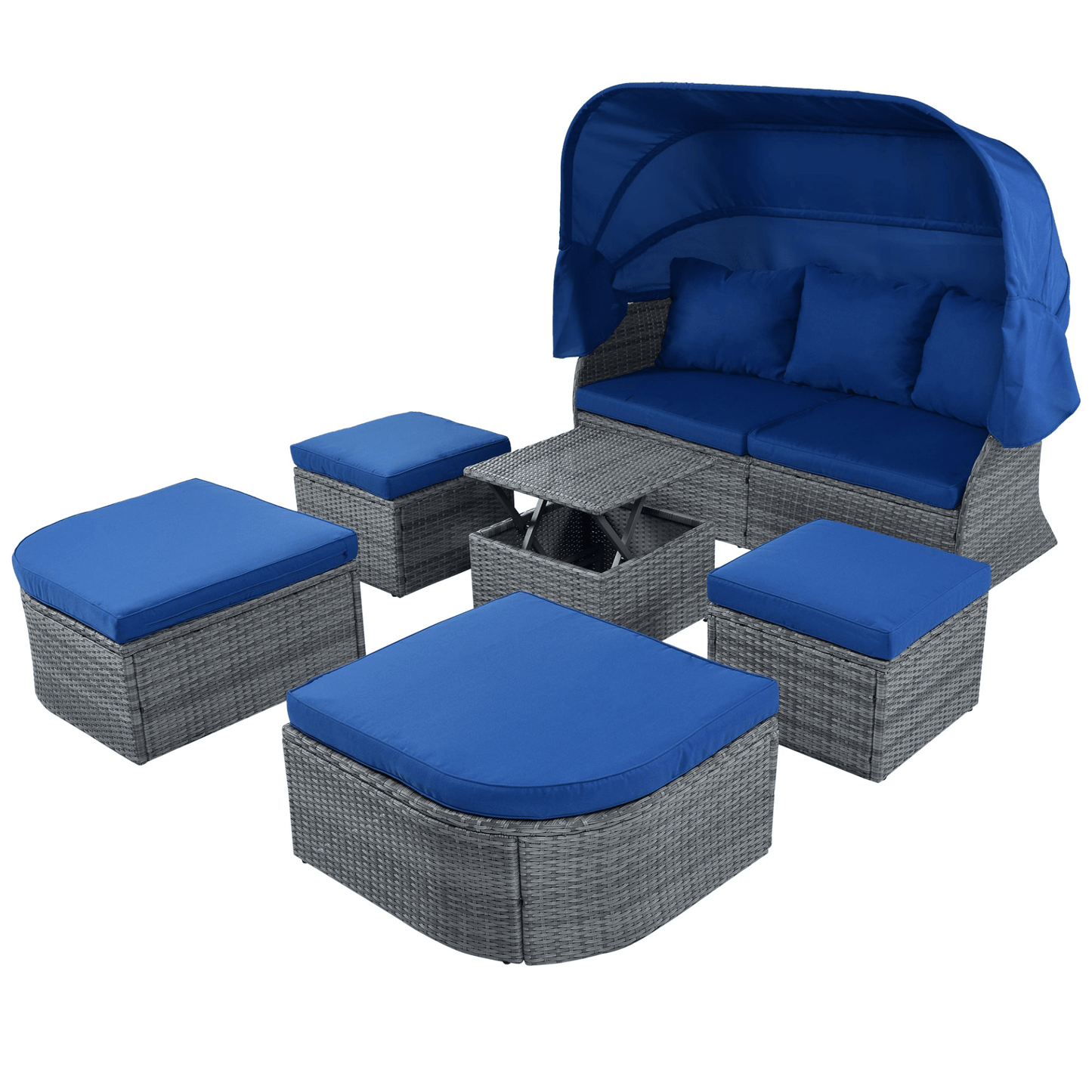 Luxurious Outdoor Patio Furniture Set Daybed Sunbed with Retractable Canopy - Stylish Wicker Conversation Set - CurtisJ Designs