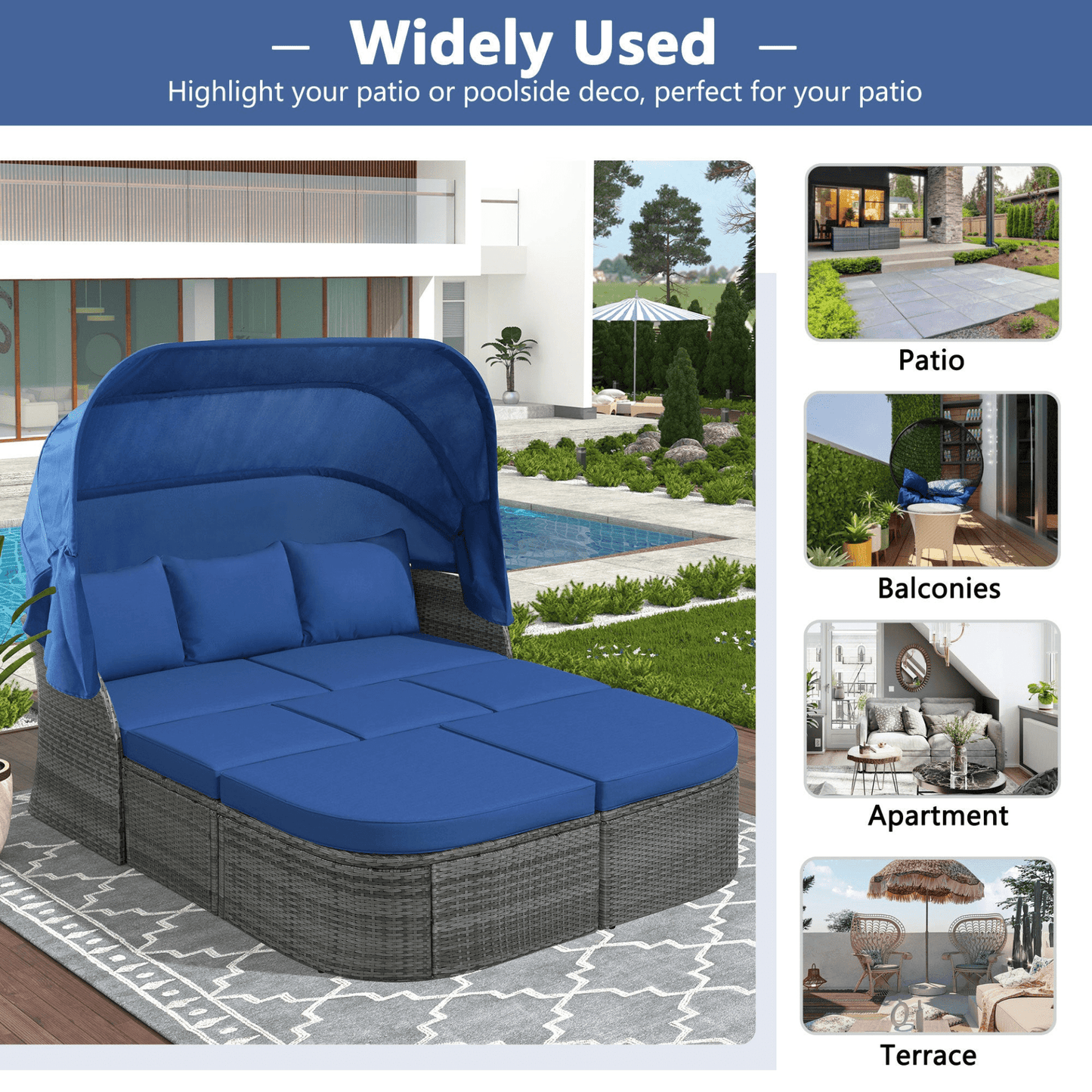 Luxurious Outdoor Patio Furniture Set Daybed Sunbed with Retractable Canopy - Stylish Wicker Conversation Set - CurtisJ Designs