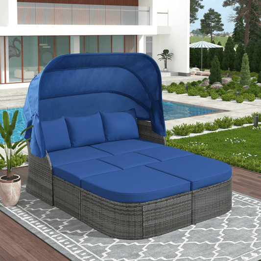 Luxurious Outdoor Patio Furniture Set Daybed Sunbed with Retractable Canopy - Stylish Wicker Conversation Set - CurtisJ Designs