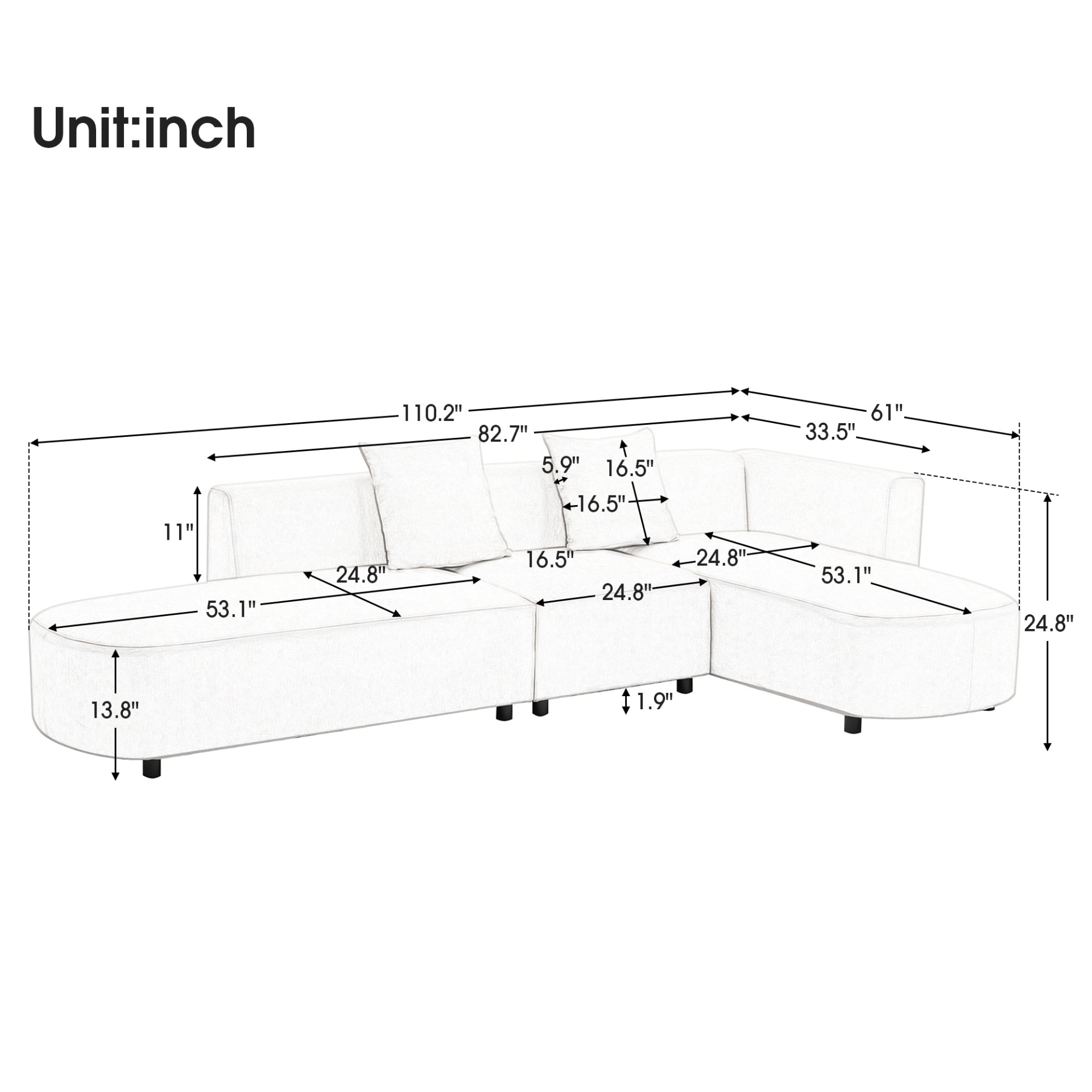 Luxury Modern Style Living Room Upholstery Sofa - Chenille Upholstery, Solid Wood Frame - CurtisJ Designs