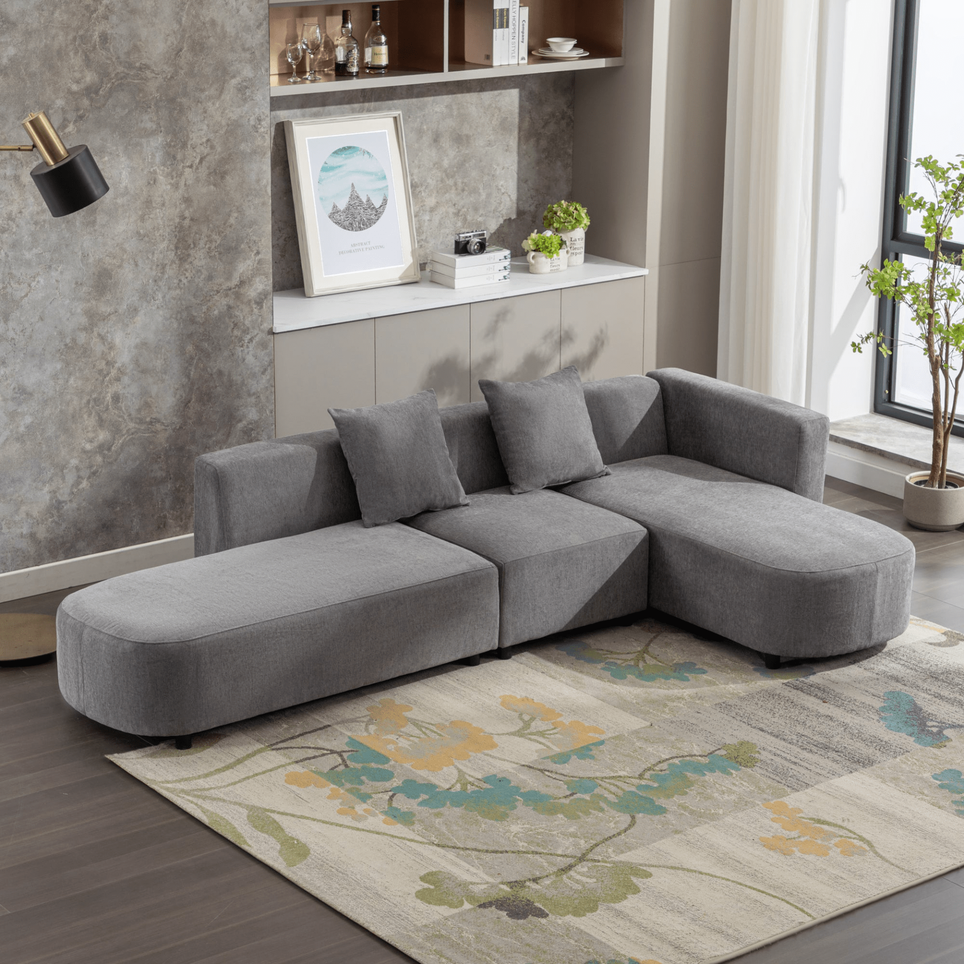 Luxury Modern Style Living Room Upholstery Sofa - Chenille Upholstery, Solid Wood Frame - CurtisJ Designs