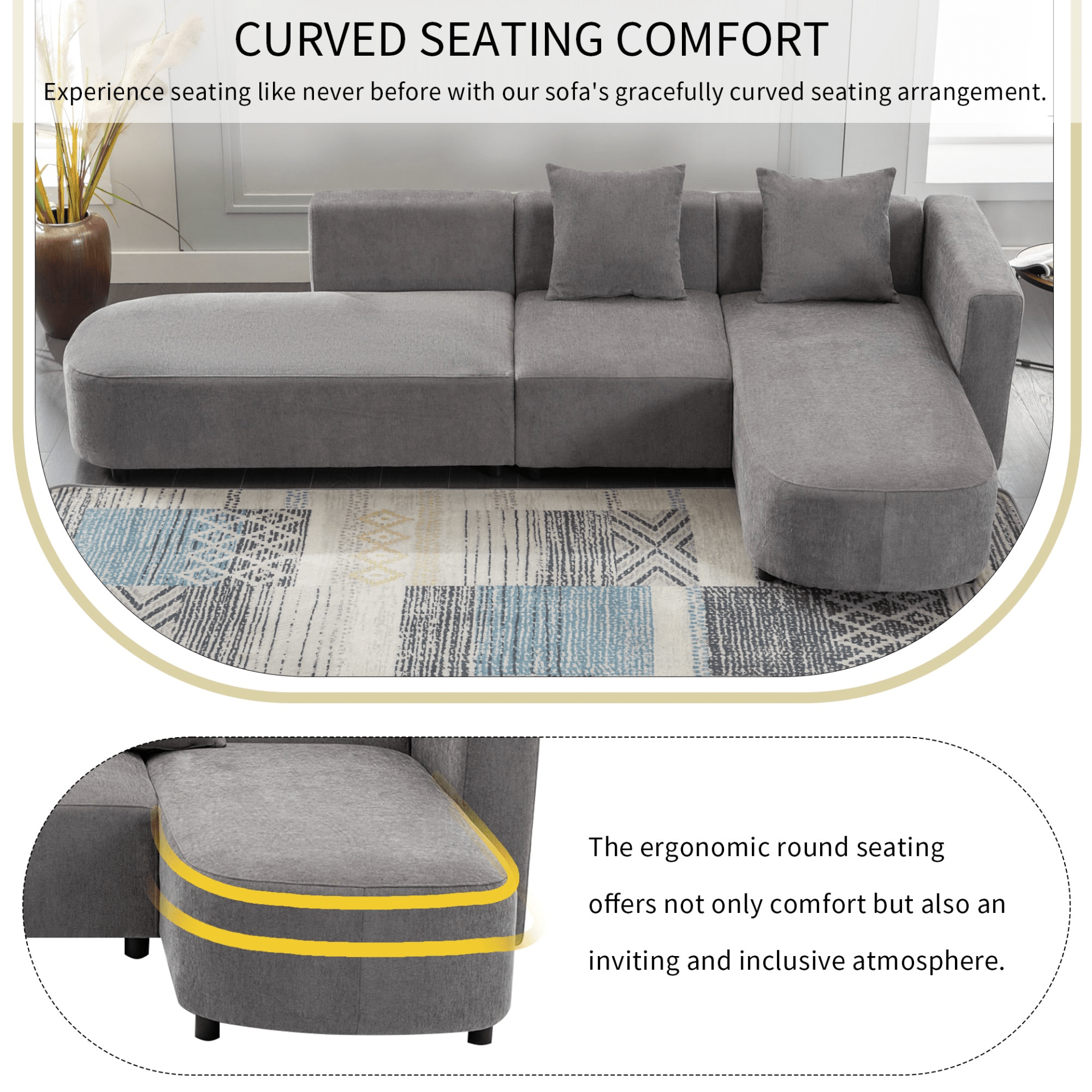 Luxury Modern Style Living Room Upholstery Sofa - Chenille Upholstery, Solid Wood Frame - CurtisJ Designs