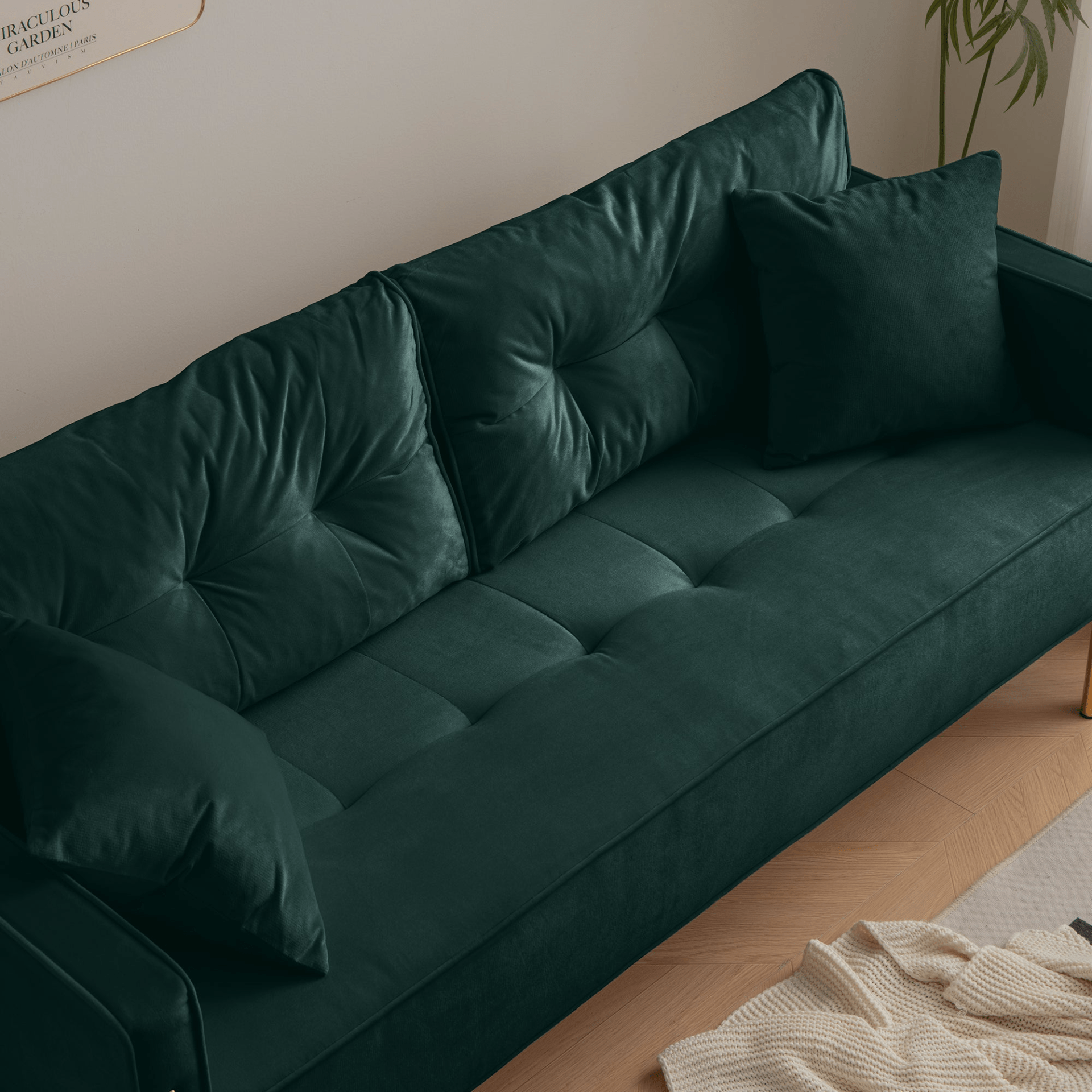 Luxury Velvet Sofa Couch | Modern Upholstered 3 - Seater with 2 Pillows - CurtisJ Designs