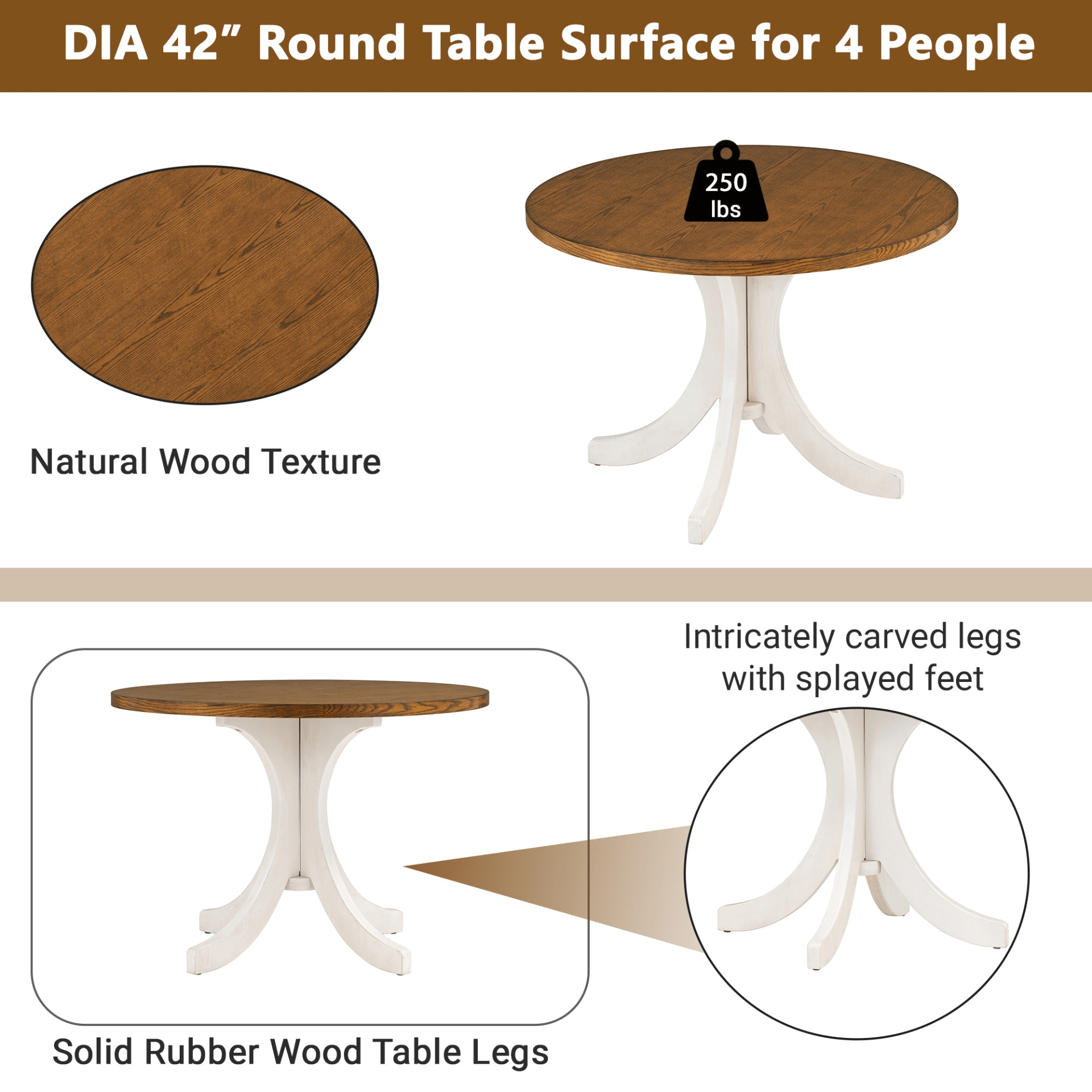 Mid - Century Solid Wood Round Dining Table for Small Places, Walnut Table - CurtisJ Designs