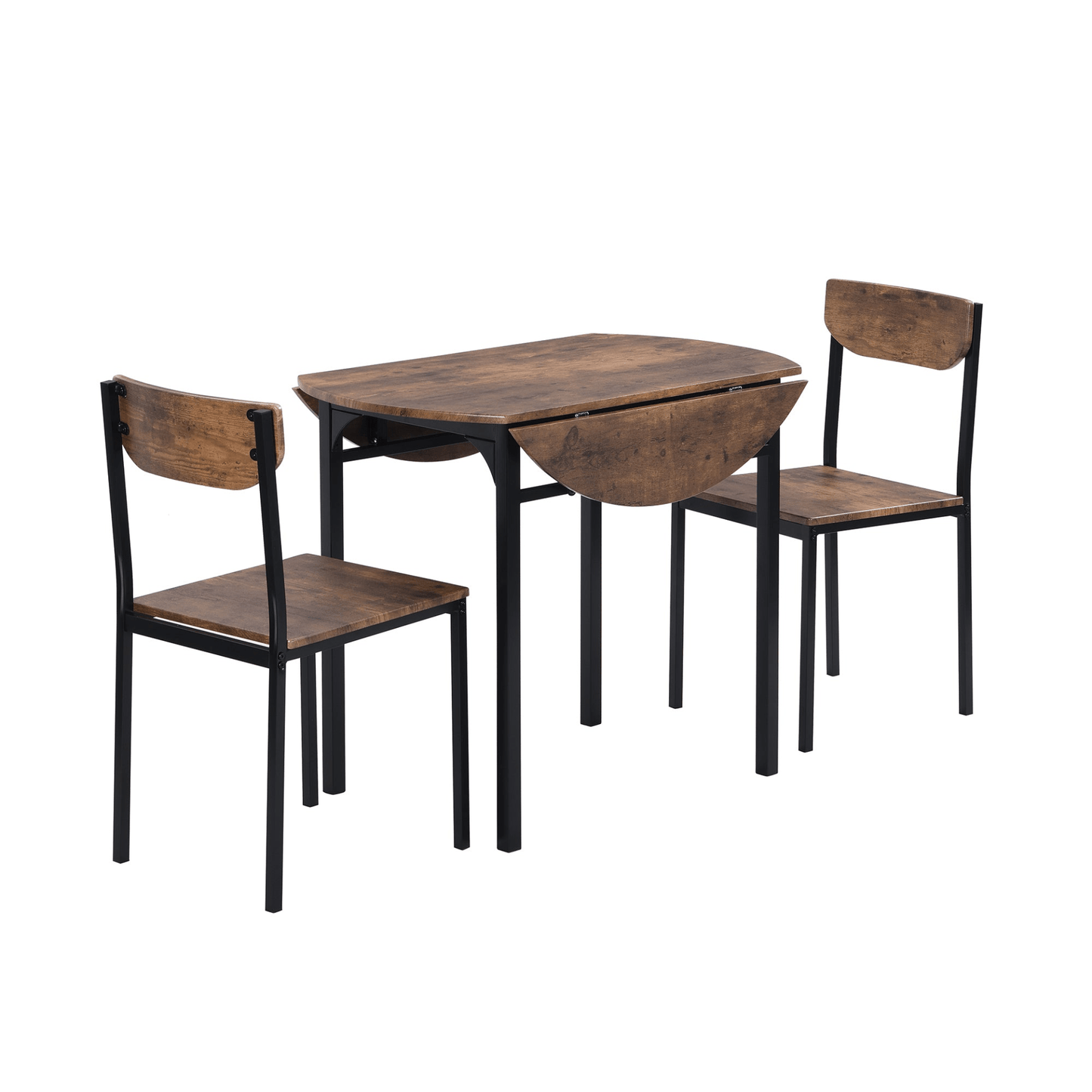 Modern 3 - Piece Round Dining Table Set | Small Spaces | Black Frame+Rustic Brown Finish - CurtisJ Designs