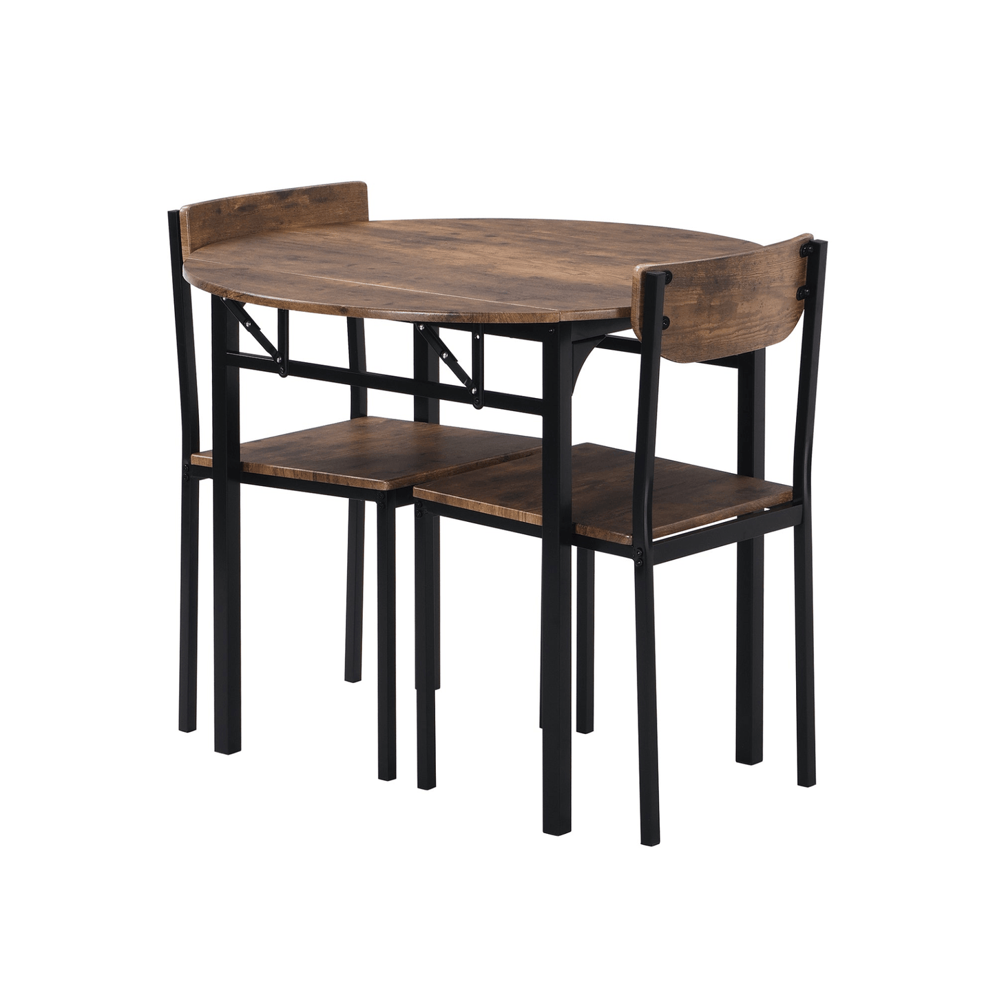 Modern 3 - Piece Round Dining Table Set | Small Spaces | Black Frame+Rustic Brown Finish - CurtisJ Designs