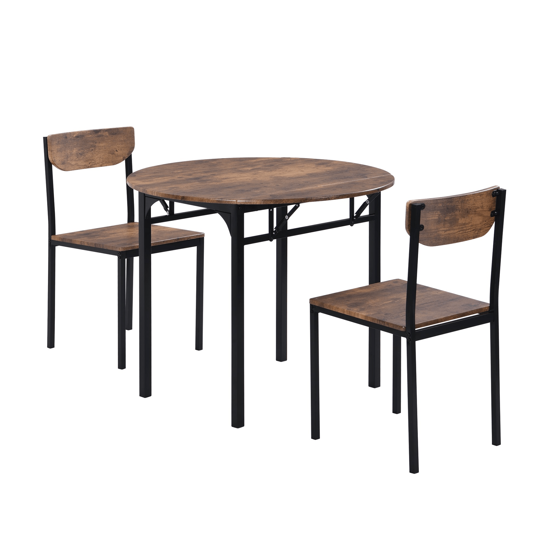 Modern 3 - Piece Round Dining Table Set | Small Spaces | Black Frame+Rustic Brown Finish - CurtisJ Designs