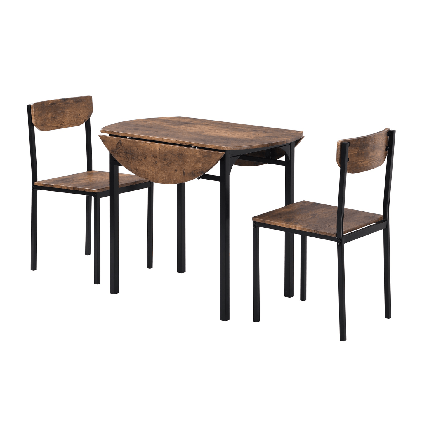 Modern 3 - Piece Round Dining Table Set | Small Spaces | Black Frame+Rustic Brown Finish - CurtisJ Designs