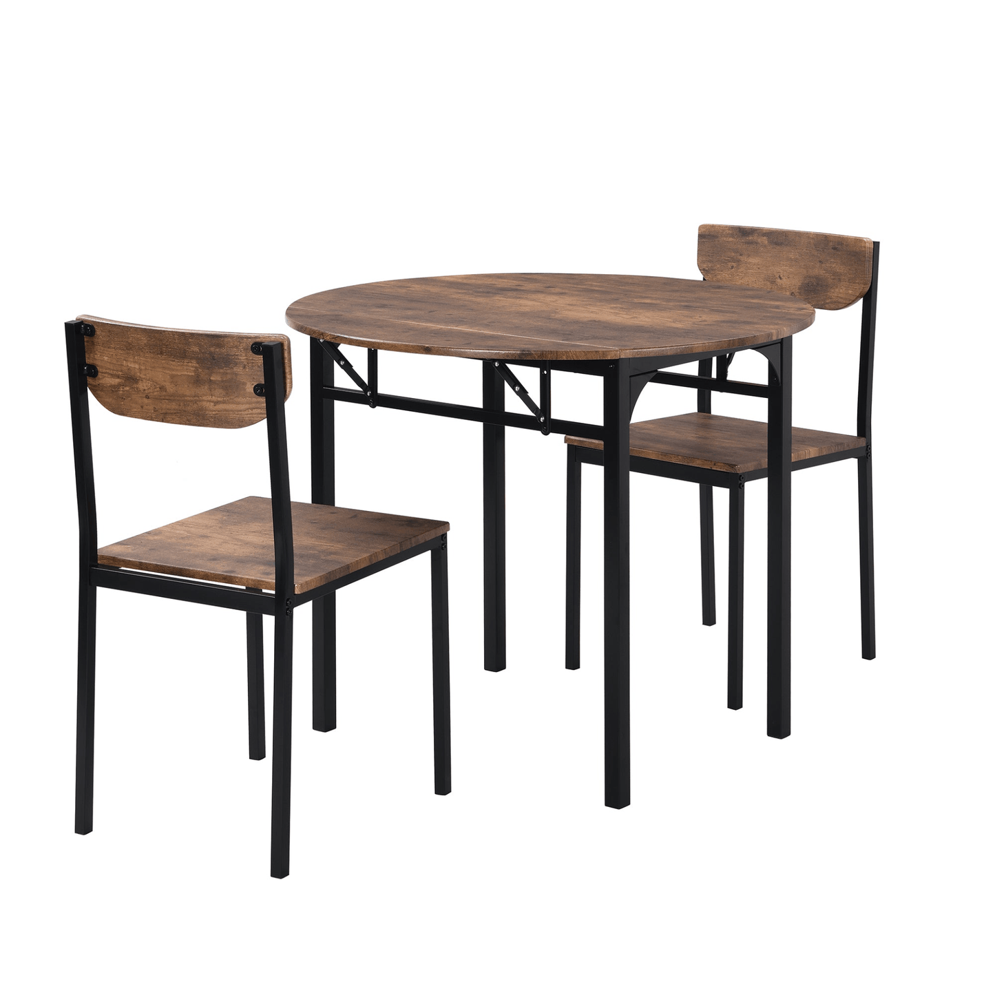 Modern 3 - Piece Round Dining Table Set | Small Spaces | Black Frame+Rustic Brown Finish - CurtisJ Designs