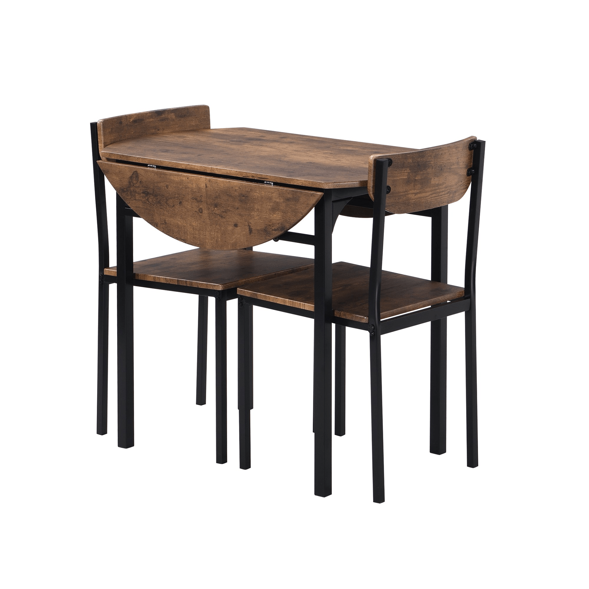 Modern 3 - Piece Round Dining Table Set | Small Spaces | Black Frame+Rustic Brown Finish - CurtisJ Designs