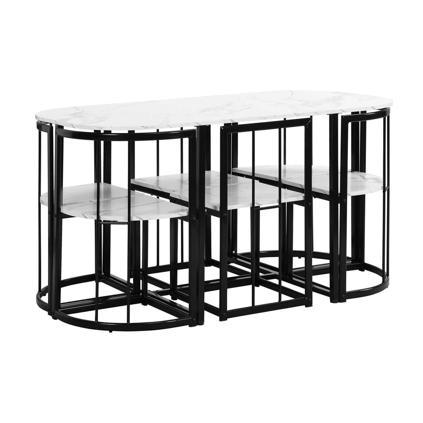 Modern 7 - Piece Dining Table Set with Faux Marble Compact 55 - Inch Kitchen Table Set for 6, Black+White - CurtisJ Designs