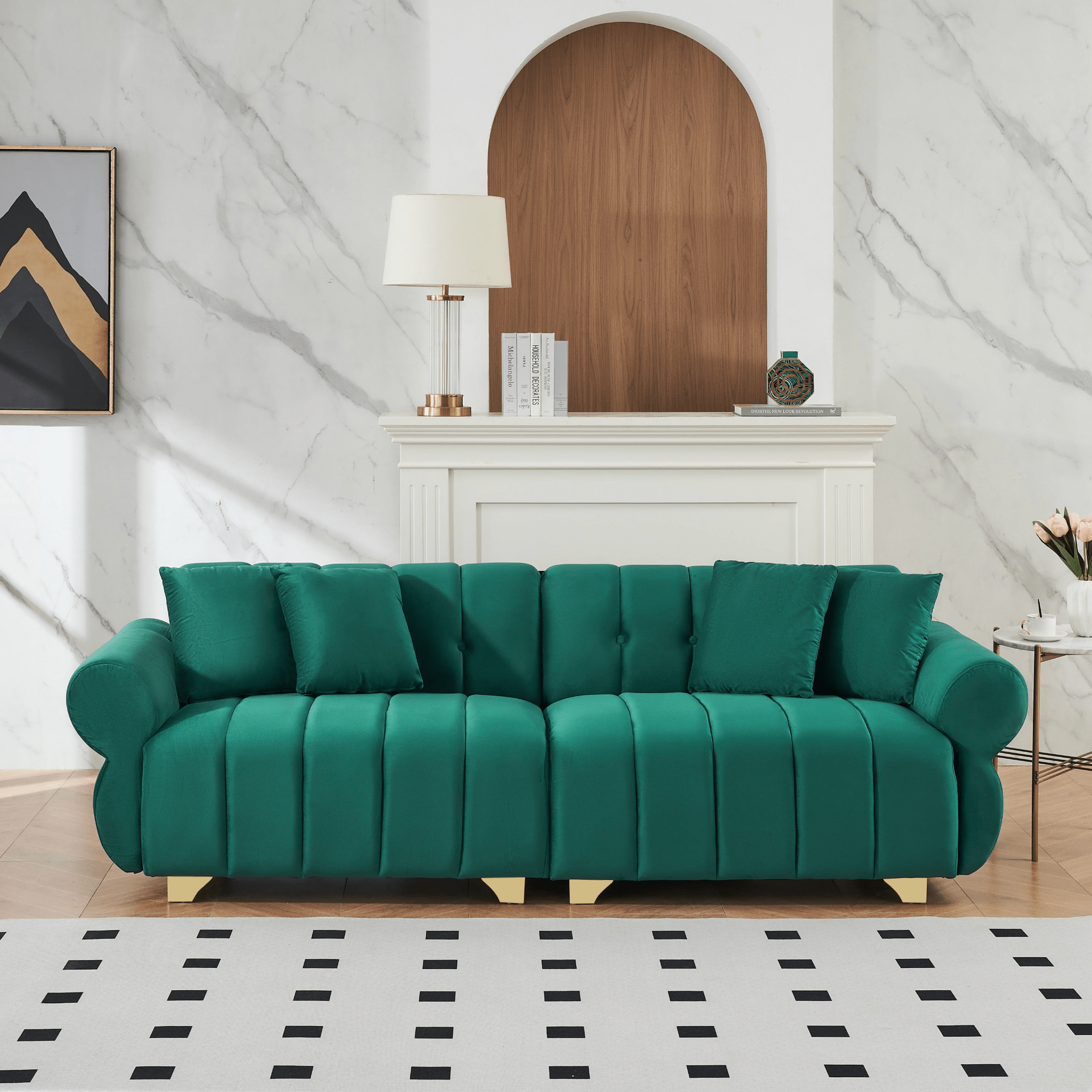 Modern 89 - Inch Velvet Sofa Set with Spring - Wrapped Cushions, Stylish Metal Feet, and 4 Throw Pillows - Perfect for Living Room or Bedroom - CurtisJ Designs