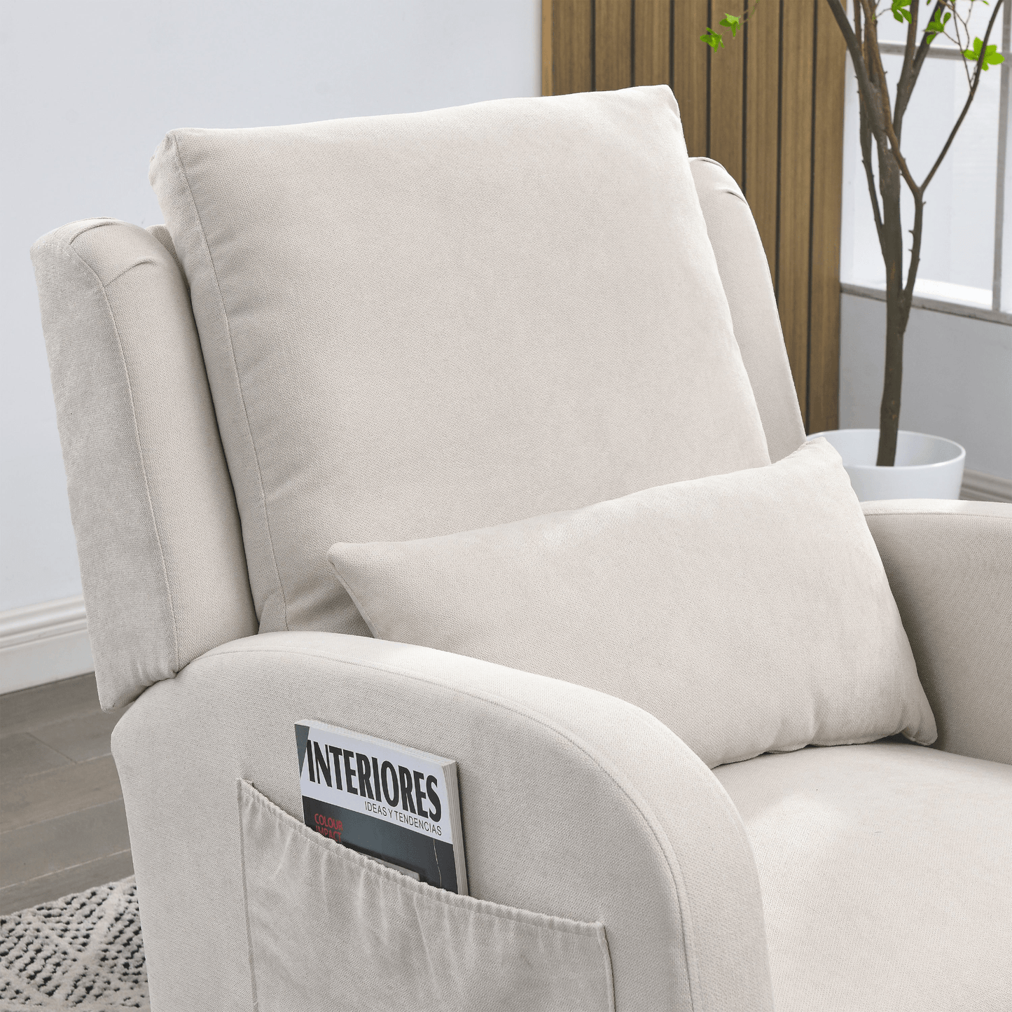 Modern Accent High Back Living Room Armchair Rocker with Lumbar Pillow & Side Pockets - 27.5" Wide - CurtisJ Designs