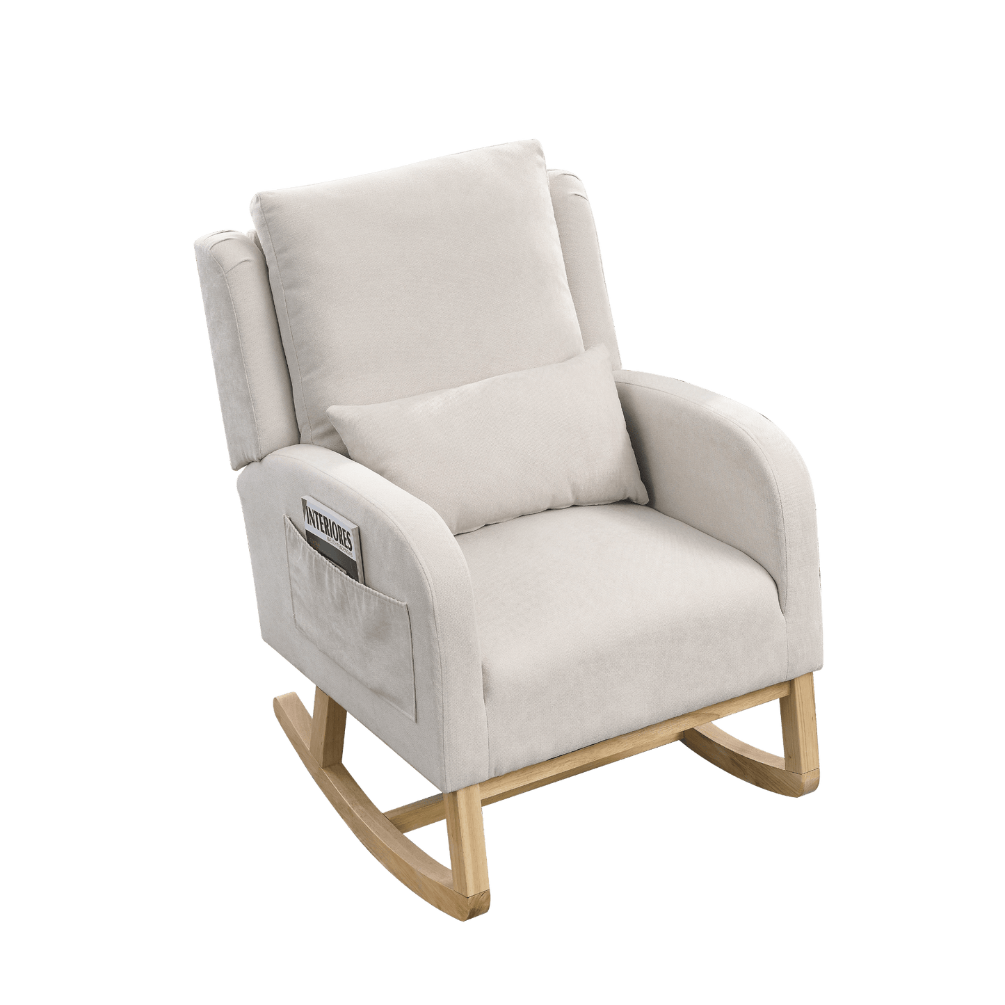 Modern Accent High Back Living Room Armchair Rocker with Lumbar Pillow & Side Pockets - 27.5" Wide - CurtisJ Designs