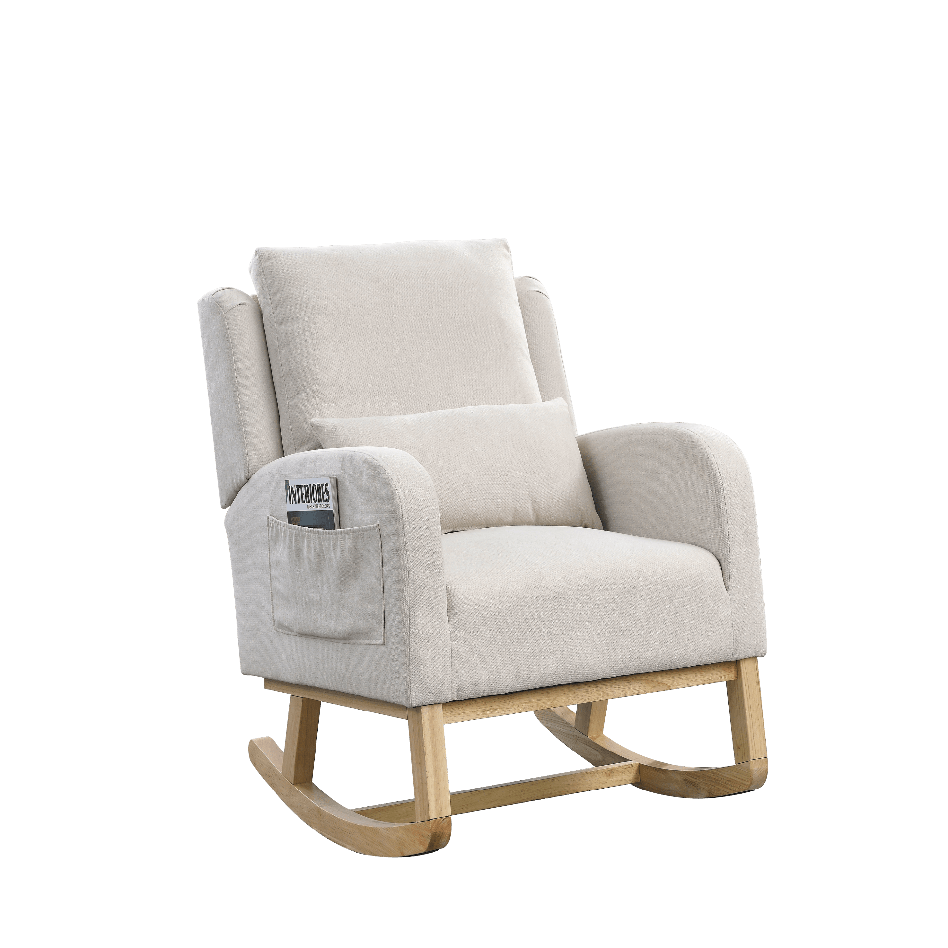 Modern Accent High Back Living Room Armchair Rocker with Lumbar Pillow & Side Pockets - 27.5" Wide - CurtisJ Designs