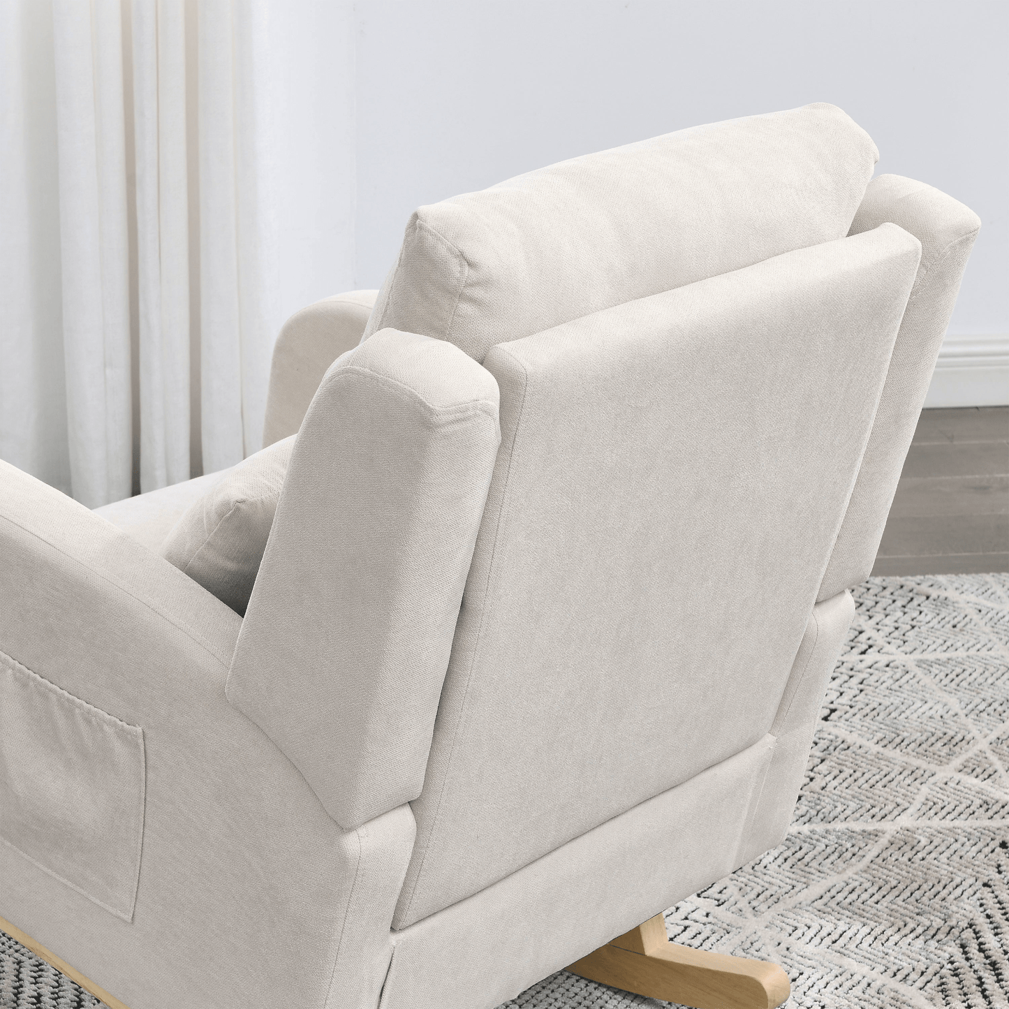 Modern Accent High Back Living Room Armchair Rocker with Lumbar Pillow & Side Pockets - 27.5" Wide - CurtisJ Designs