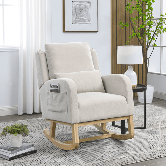 Modern Accent High Back Living Room Armchair Rocker with Lumbar Pillow & Side Pockets - 27.5" Wide - CurtisJ Designs