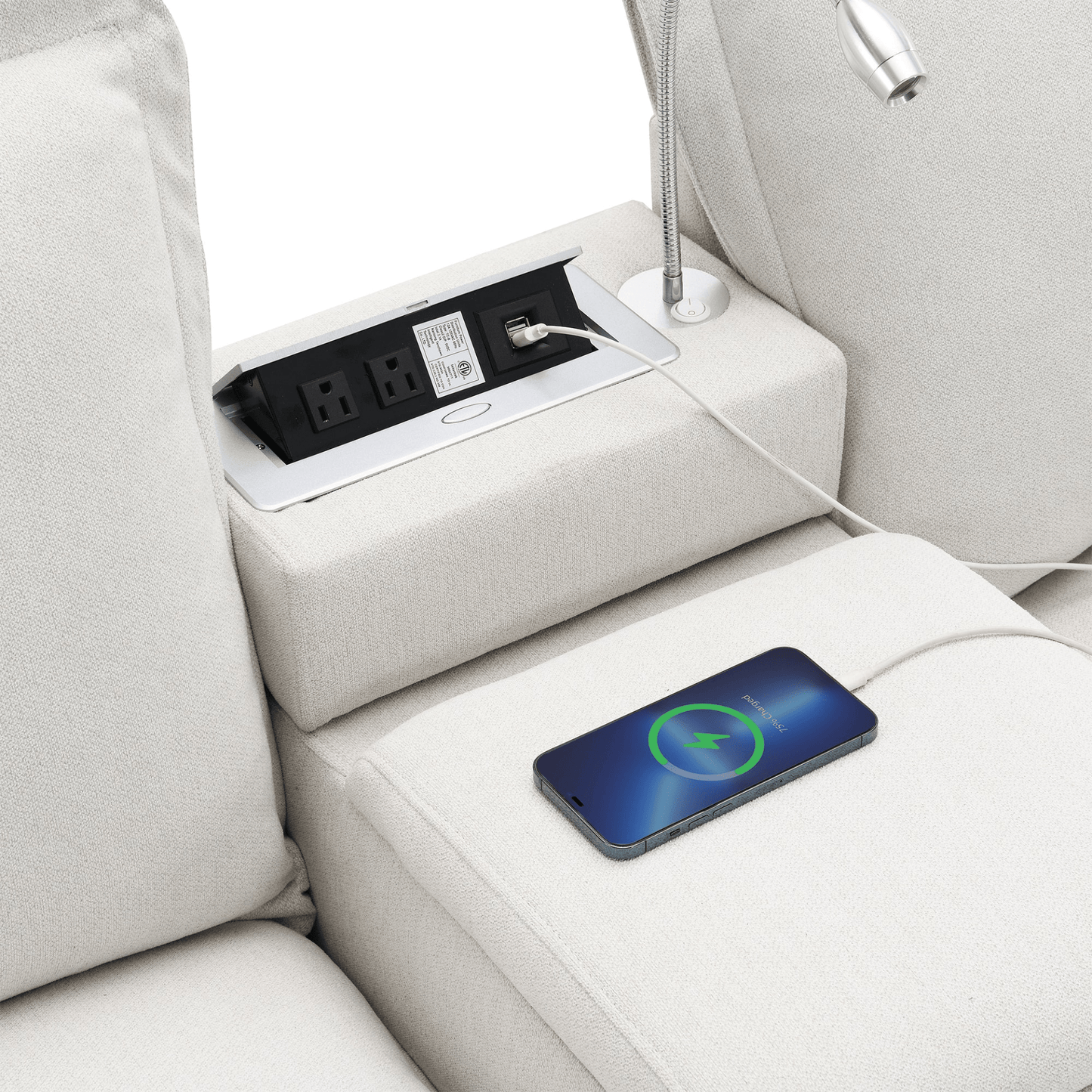 Modern Cloud Sectional Sofa with USB Charging, Reading Light & Console - 4 Seat Chenille Modular Couch with Cup Holder & Storage - Perfect for Living Room or Apartment - Available in 2 Colors - CurtisJ Designs