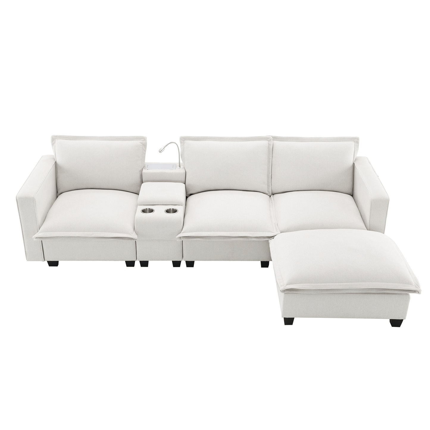 Modern Cloud Sectional Sofa with USB Charging, Reading Light & Console - 4 Seat Chenille Modular Couch with Cup Holder & Storage - Perfect for Living Room or Apartment - Available in 2 Colors - CurtisJ Designs