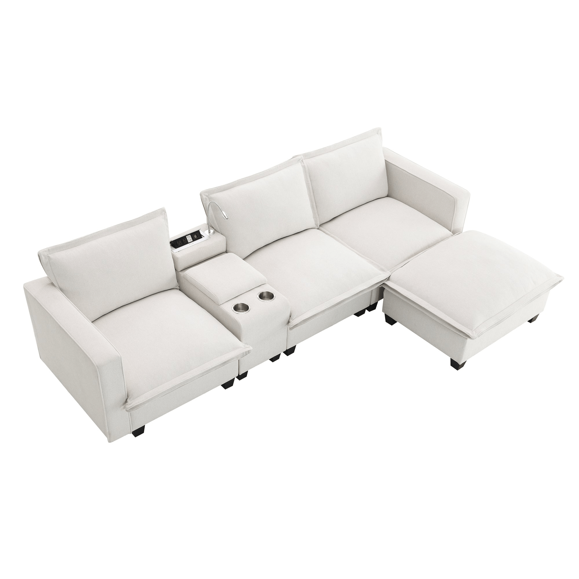 Modern Cloud Sectional Sofa with USB Charging, Reading Light & Console - 4 Seat Chenille Modular Couch with Cup Holder & Storage - Perfect for Living Room or Apartment - Available in 2 Colors - CurtisJ Designs