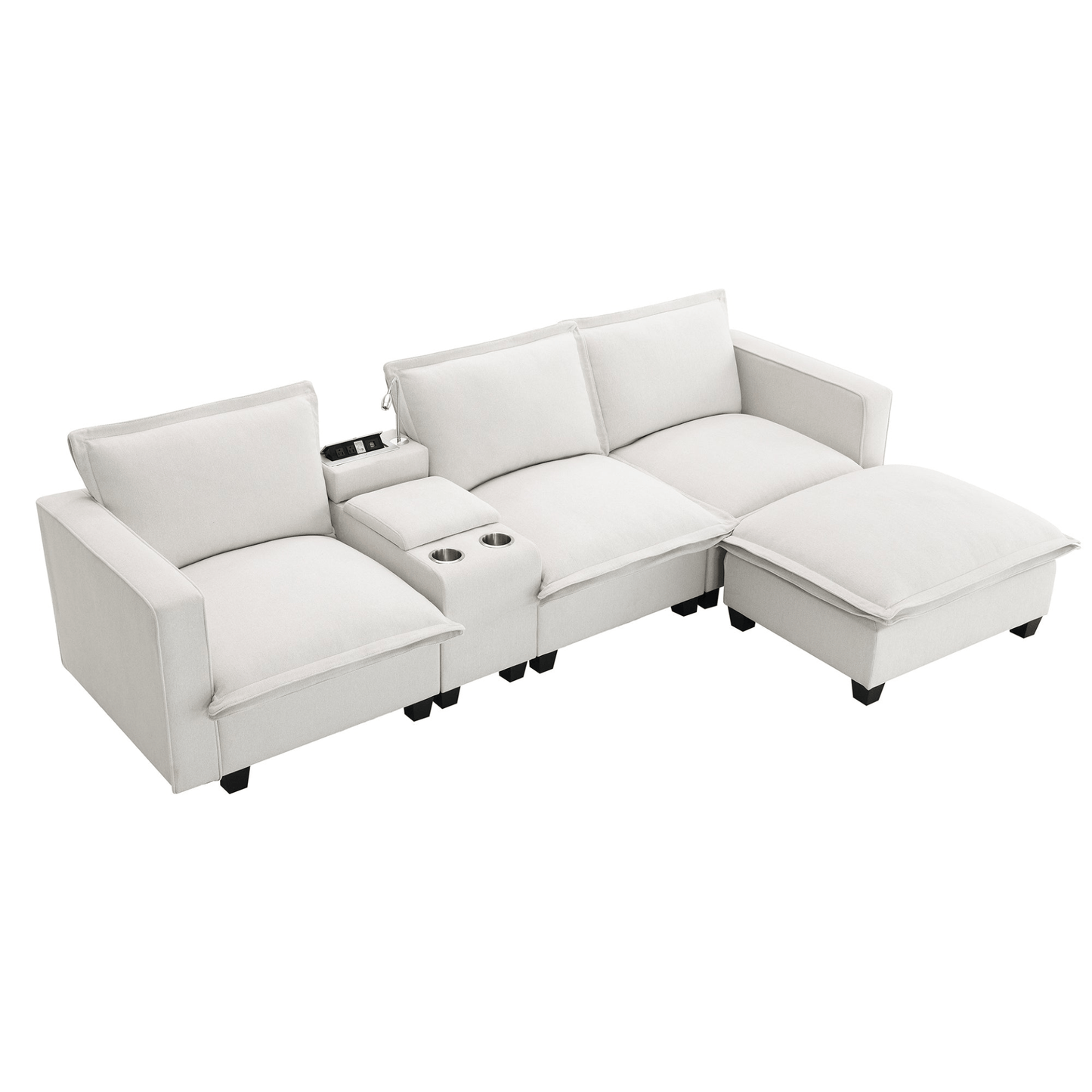 Modern Cloud Sectional Sofa with USB Charging, Reading Light & Console - 4 Seat Chenille Modular Couch with Cup Holder & Storage - Perfect for Living Room or Apartment - Available in 2 Colors - CurtisJ Designs