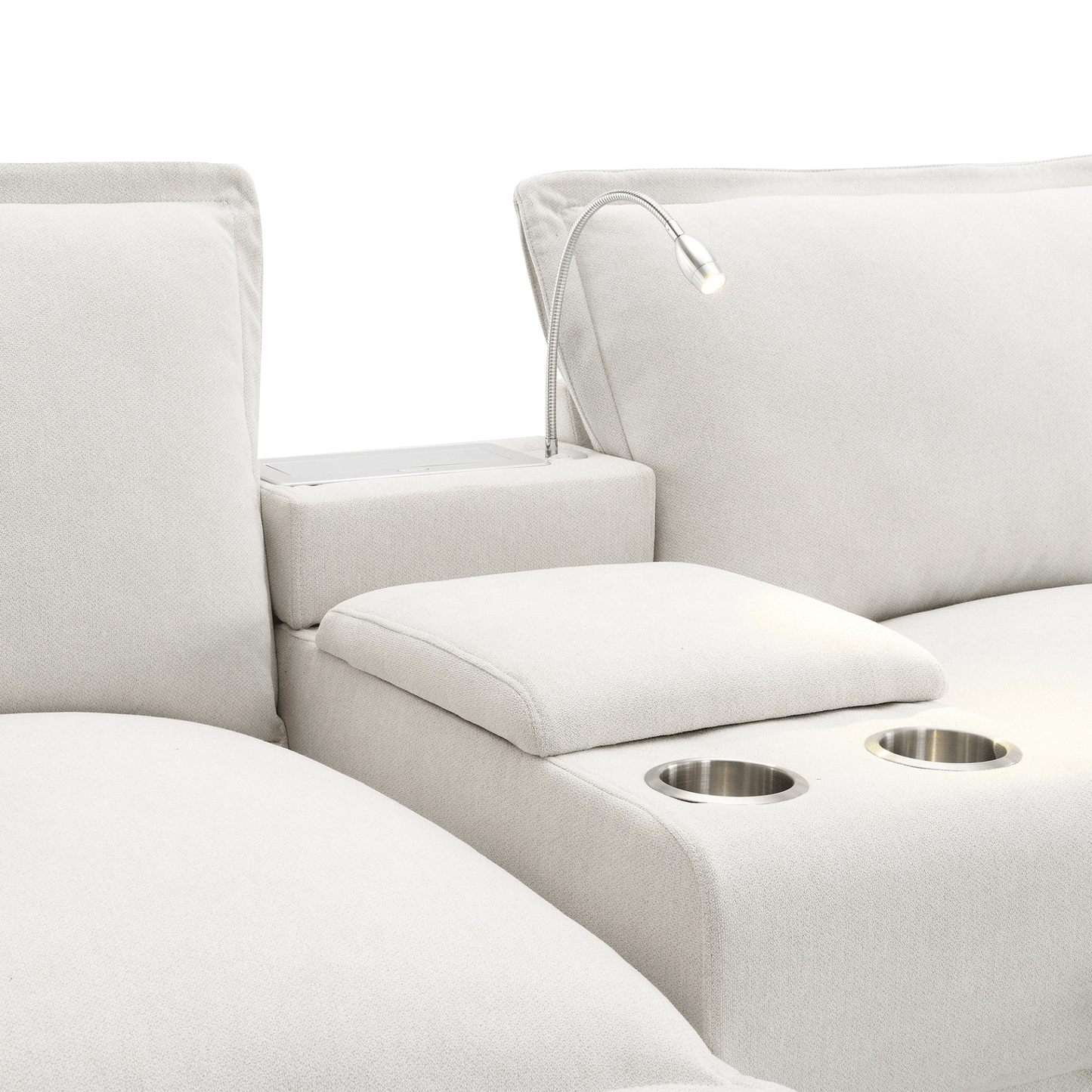 Modern Cloud Sectional Sofa with USB Charging, Reading Light & Console - 4 Seat Chenille Modular Couch with Cup Holder & Storage - Perfect for Living Room or Apartment - Available in 2 Colors - CurtisJ Designs