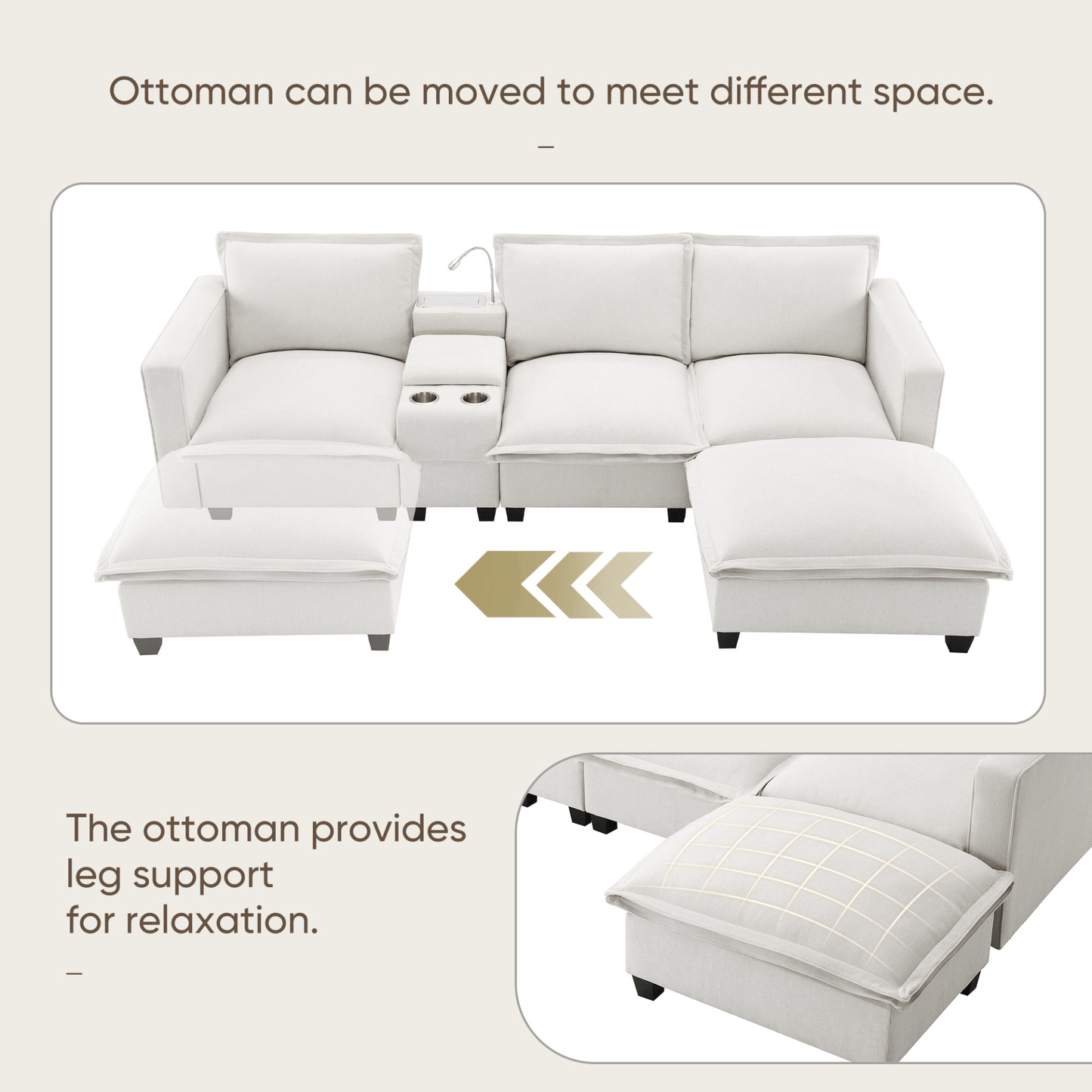 Modern Cloud Sectional Sofa with USB Charging, Reading Light & Console - 4 Seat Chenille Modular Couch with Cup Holder & Storage - Perfect for Living Room or Apartment - Available in 2 Colors - CurtisJ Designs