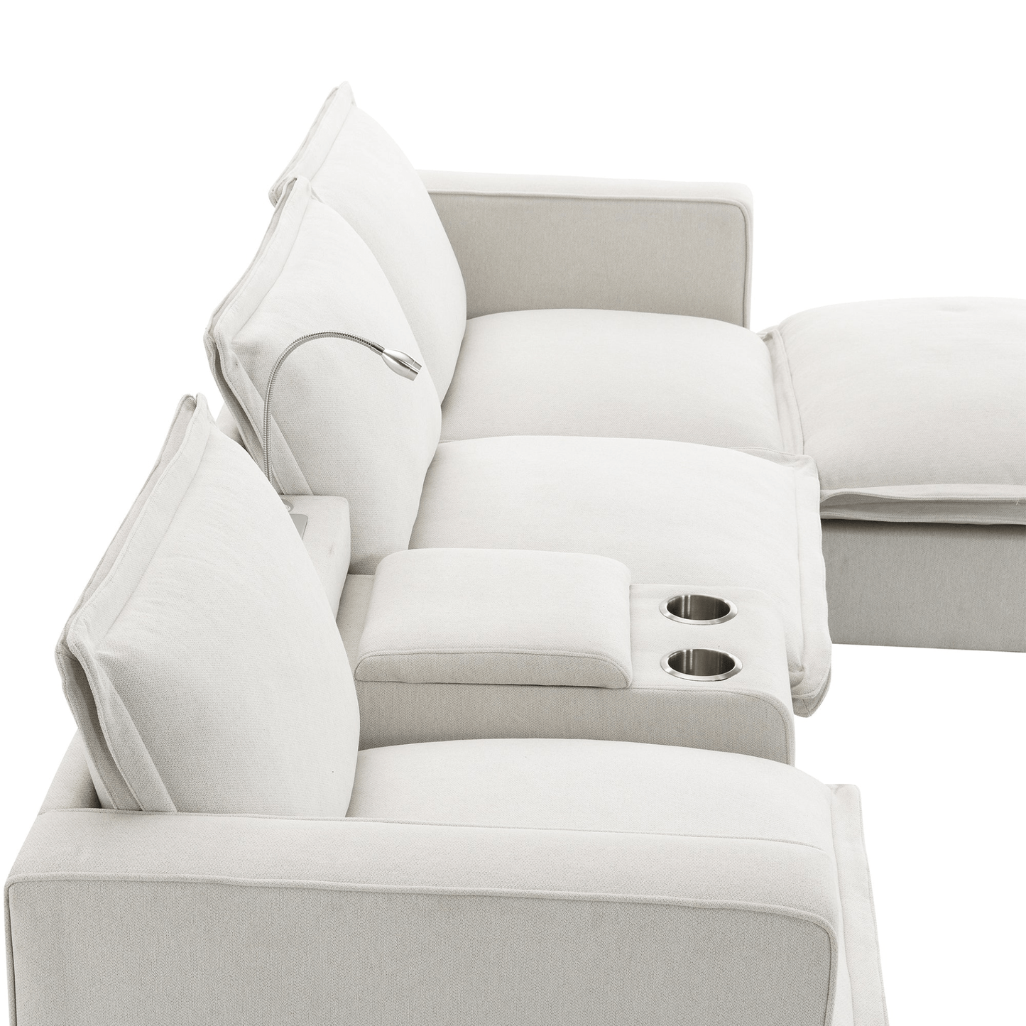 Modern Cloud Sectional Sofa with USB Charging, Reading Light & Console - 4 Seat Chenille Modular Couch with Cup Holder & Storage - Perfect for Living Room or Apartment - Available in 2 Colors - CurtisJ Designs