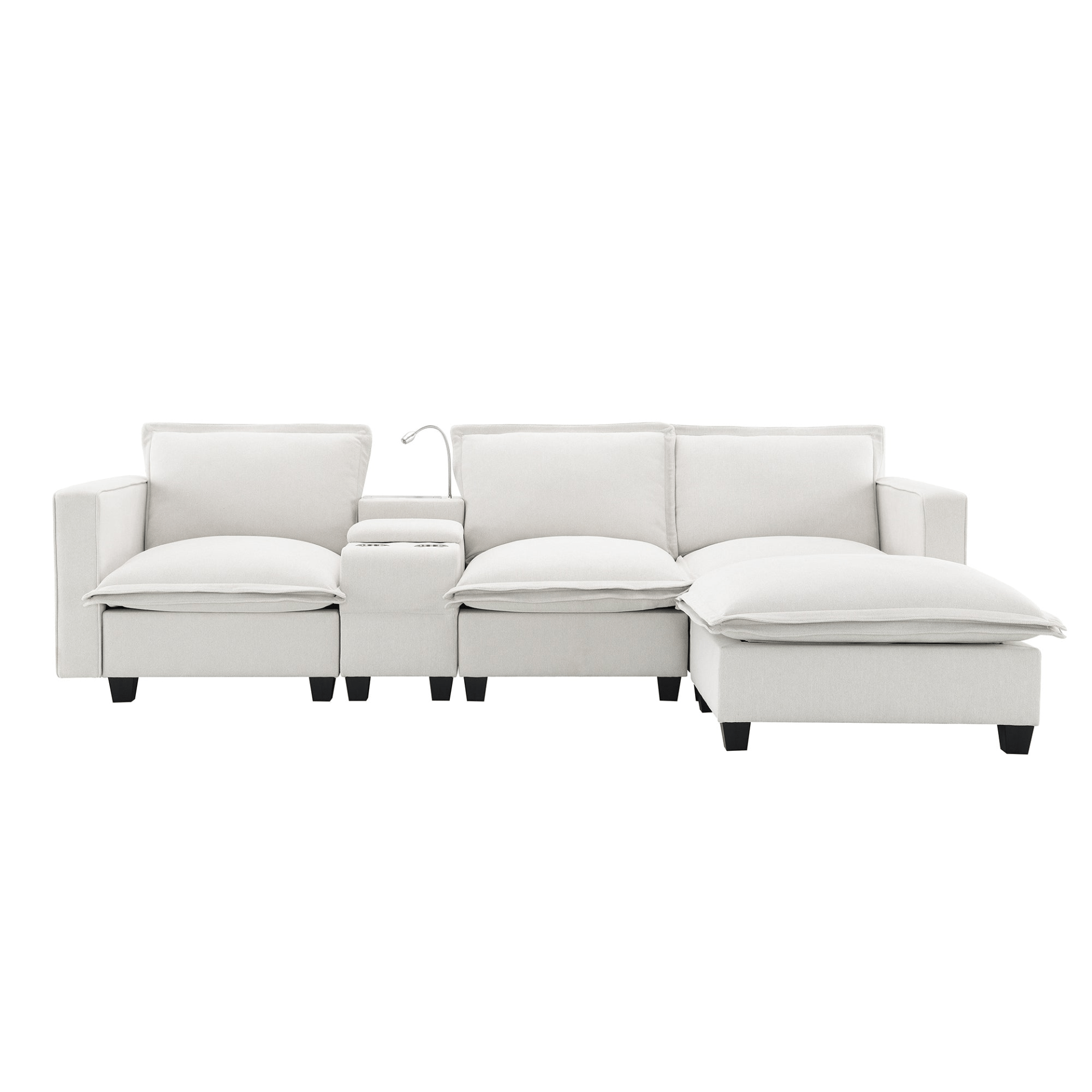 Modern Cloud Sectional Sofa with USB Charging, Reading Light & Console - 4 Seat Chenille Modular Couch with Cup Holder & Storage - Perfect for Living Room or Apartment - Available in 2 Colors - CurtisJ Designs