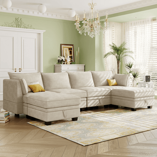 Modern Large U - Shape Modular Sectional Sofa with Convertible Sofa Bed and Reversible Chaise - CurtisJ Designs