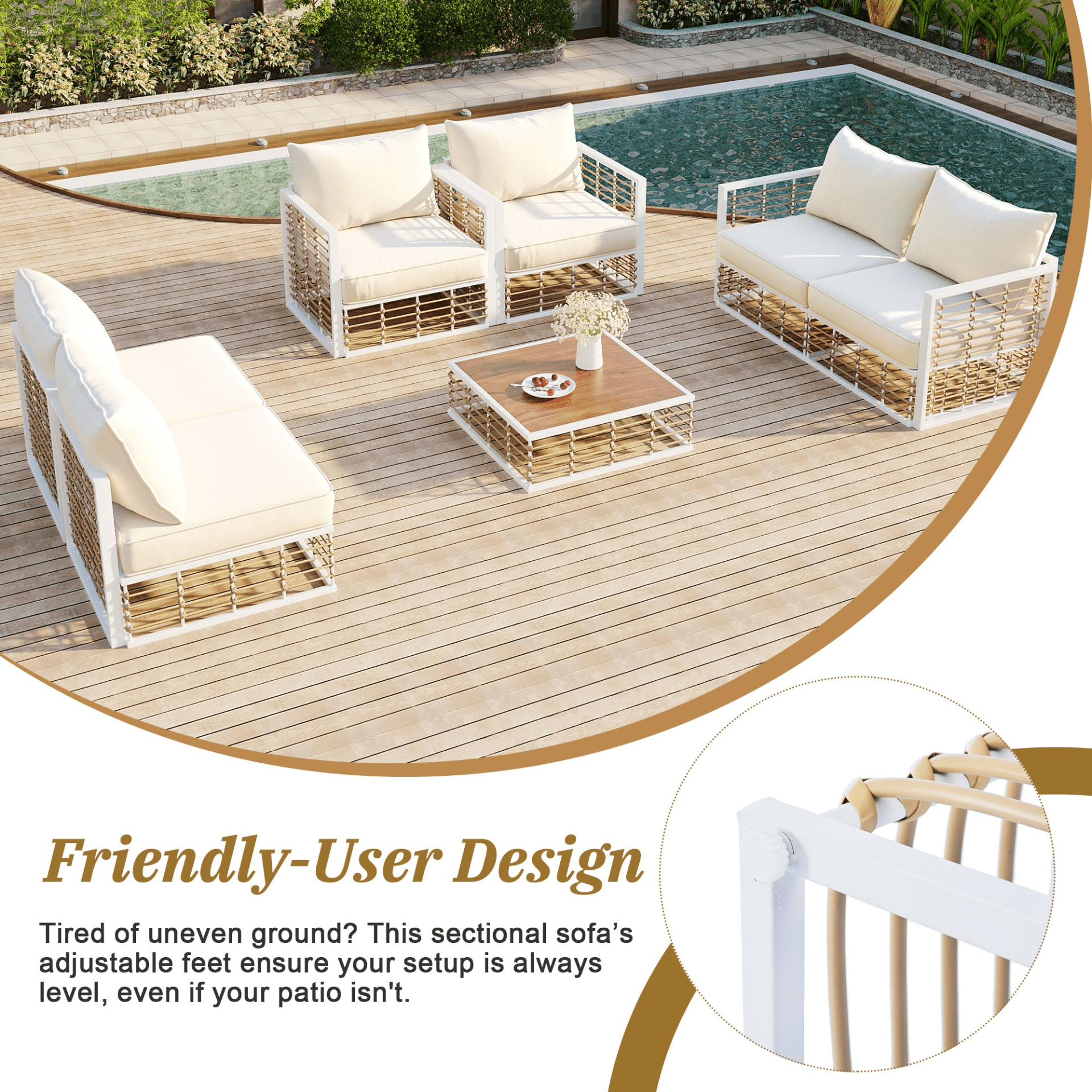 Modern Minimalist 7 - Piece Metal Patio Sectional Sofa Set - All - Weather Garden Furniture, White - CurtisJ Designs