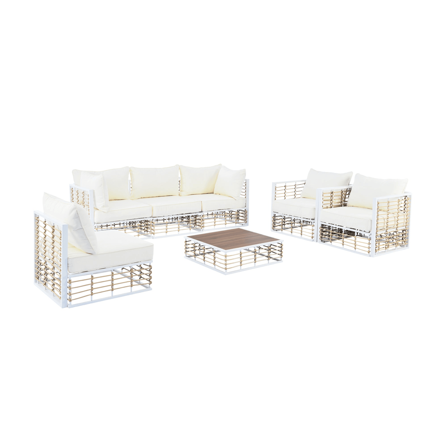 Modern Minimalist 7 - Piece Metal Patio Sectional Sofa Set - All - Weather Garden Furniture, White - CurtisJ Designs