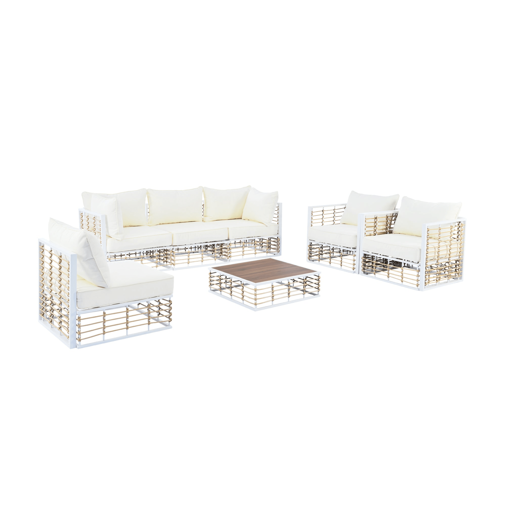 Modern Minimalist 7 - Piece Metal Patio Sectional Sofa Set - All - Weather Garden Furniture, White - CurtisJ Designs