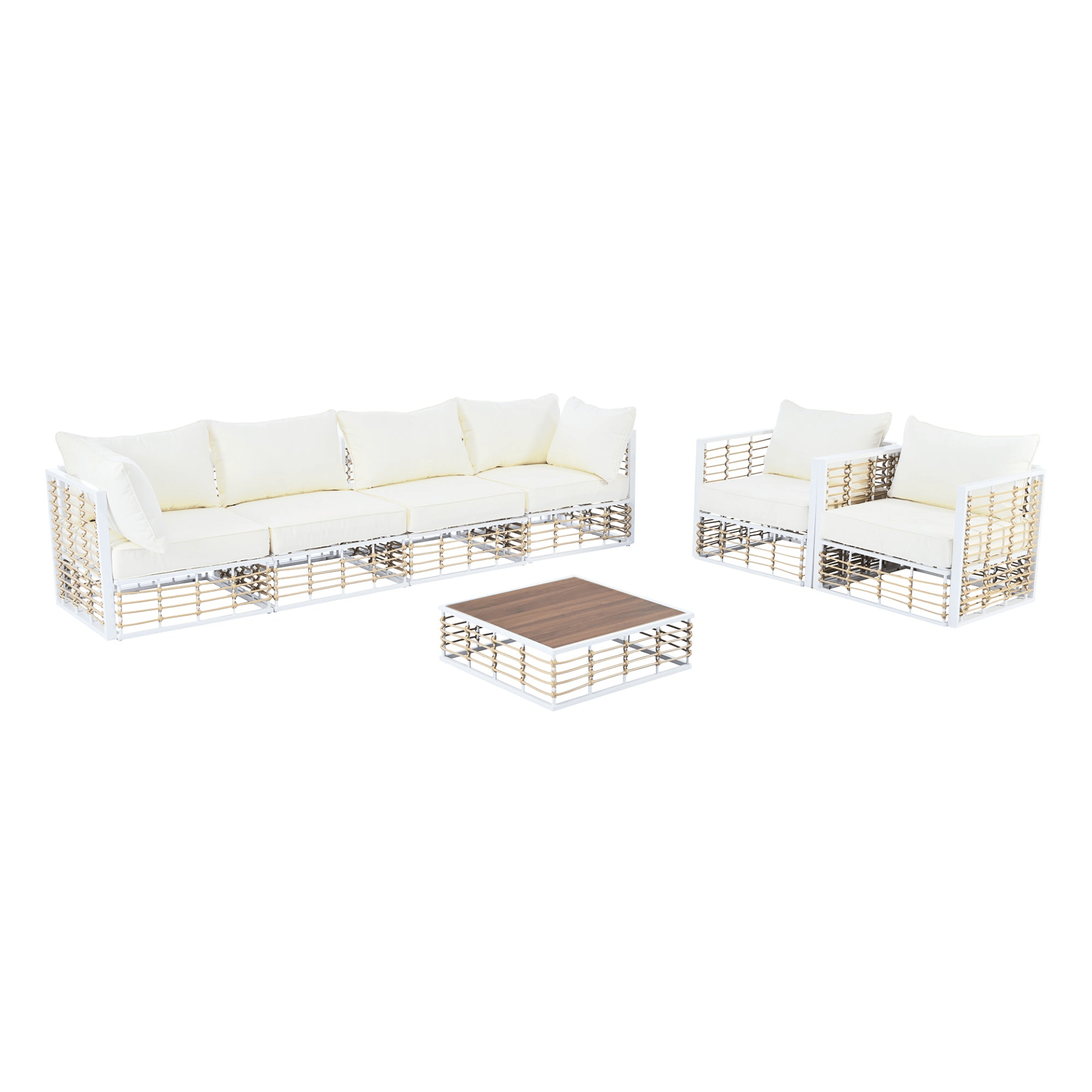 Modern Minimalist 7 - Piece Metal Patio Sectional Sofa Set - All - Weather Garden Furniture, White - CurtisJ Designs