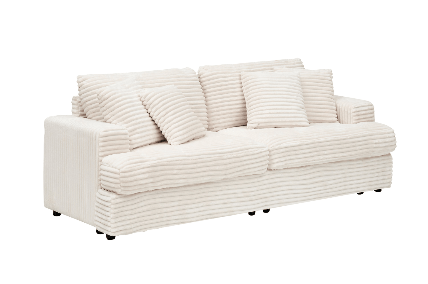 Modern White Corduroy Sofa - 79.3" with 4 Toss Pillows, Sleek Design, Comfortable 3 Seater Couch for Living Room - CurtisJ Designs