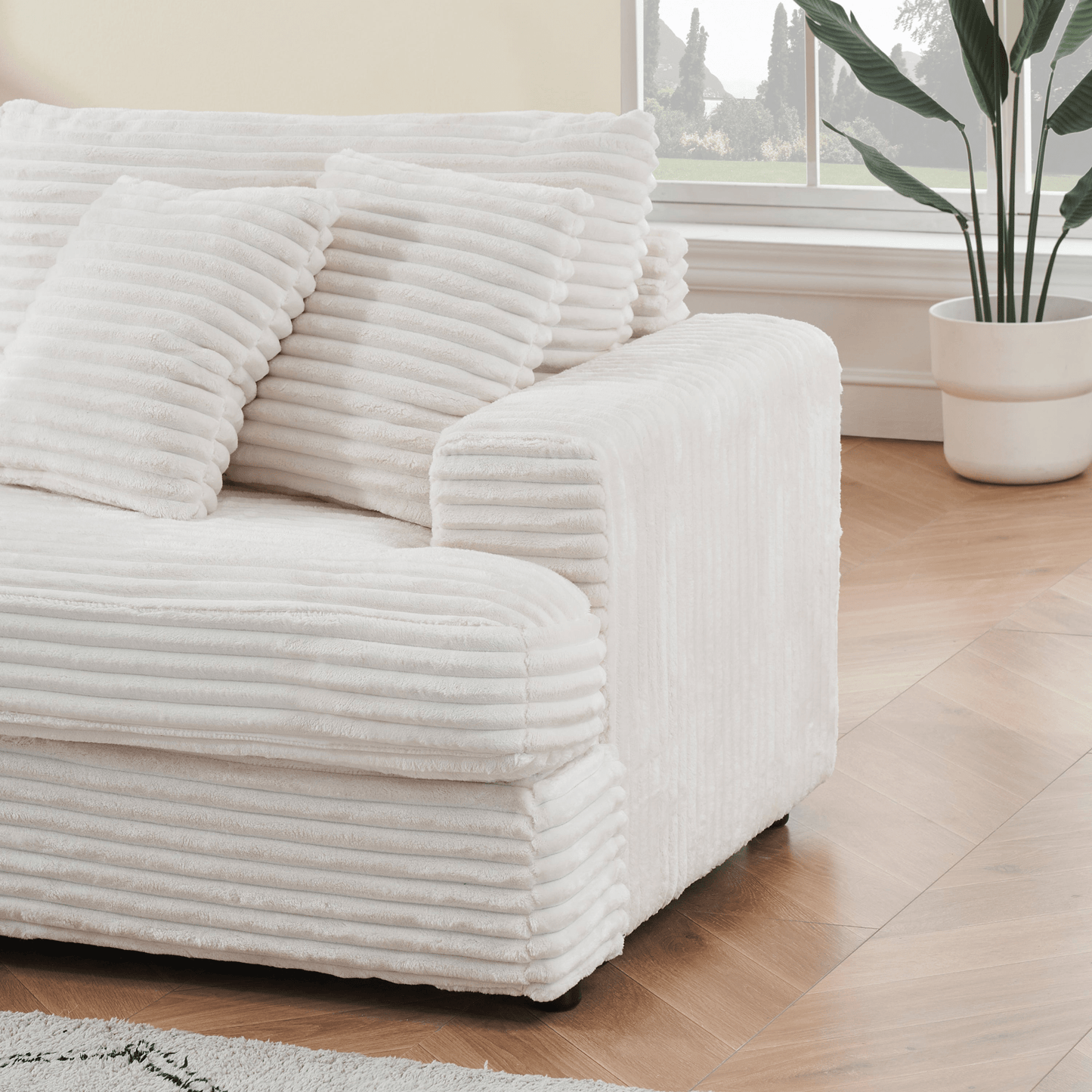 Modern White Corduroy Sofa - 79.3" with 4 Toss Pillows, Sleek Design, Comfortable 3 Seater Couch for Living Room - CurtisJ Designs