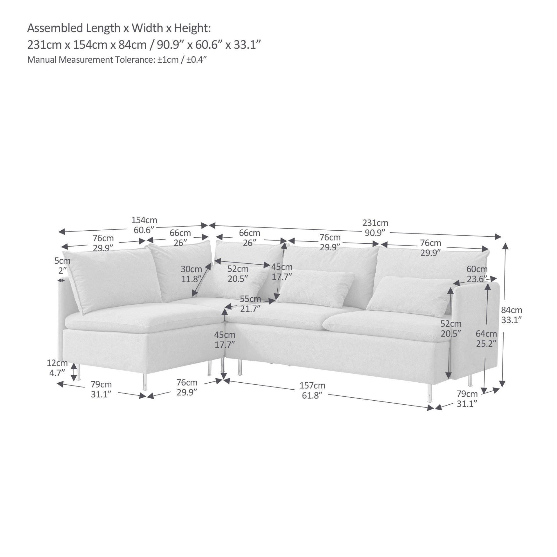 Modular L - Shaped Corner Sofa, Left Hand Sectional Couch | Orange Cotton Linen - 90.9'' - Elegant & Comfortable Seating for Home & Office - CurtisJ Designs