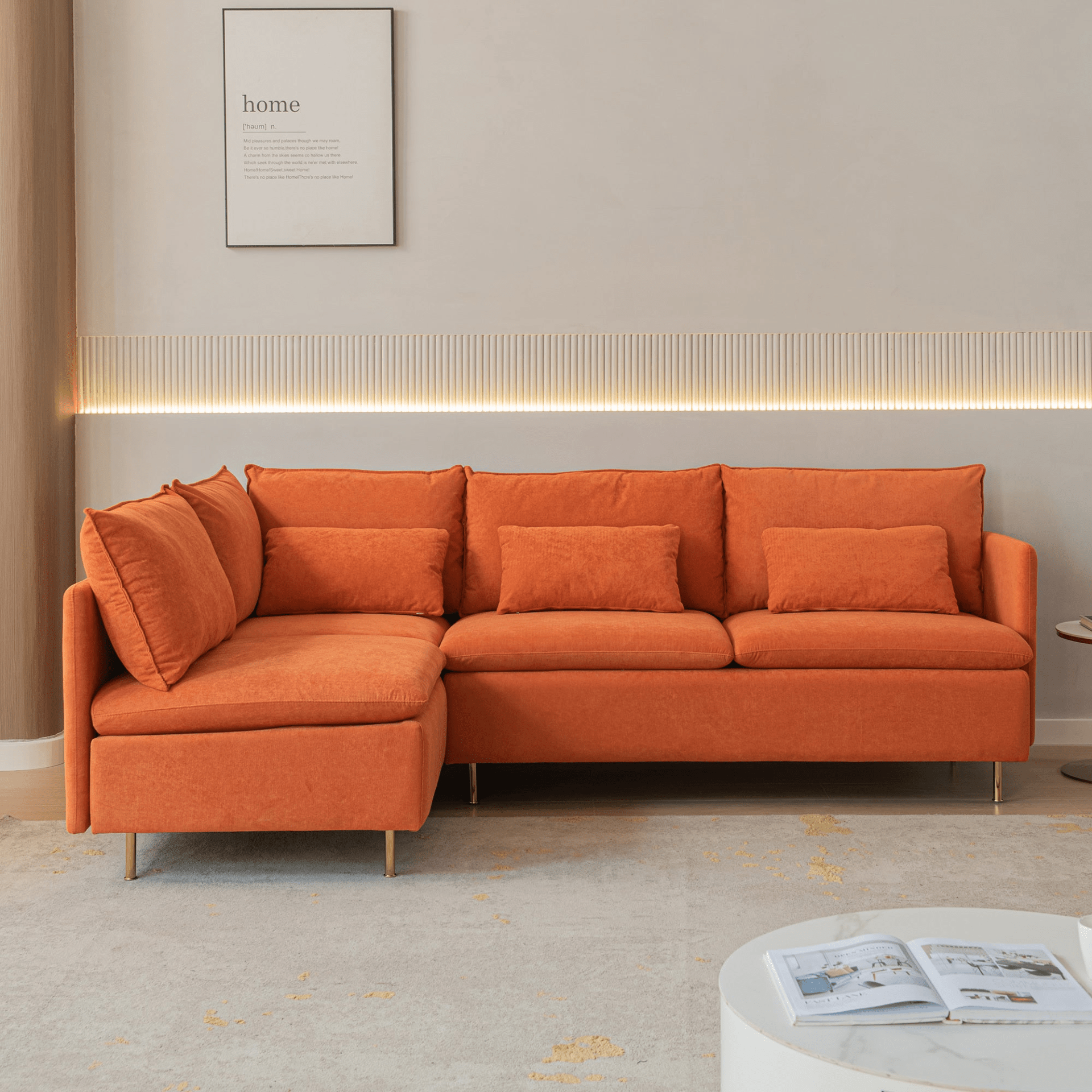 Modular L - Shaped Corner Sofa, Left Hand Sectional Couch | Orange Cotton Linen - 90.9'' - Elegant & Comfortable Seating for Home & Office - CurtisJ Designs