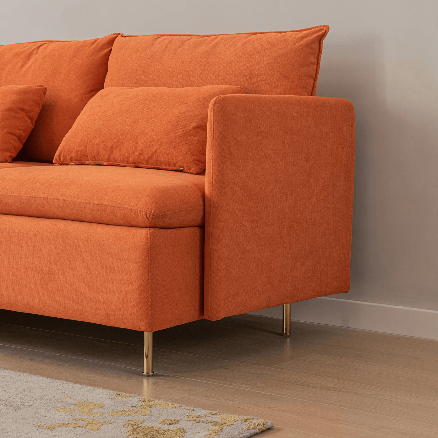 Modular L - Shaped Corner Sofa, Left Hand Sectional Couch | Orange Cotton Linen - 90.9'' - Elegant & Comfortable Seating for Home & Office - CurtisJ Designs