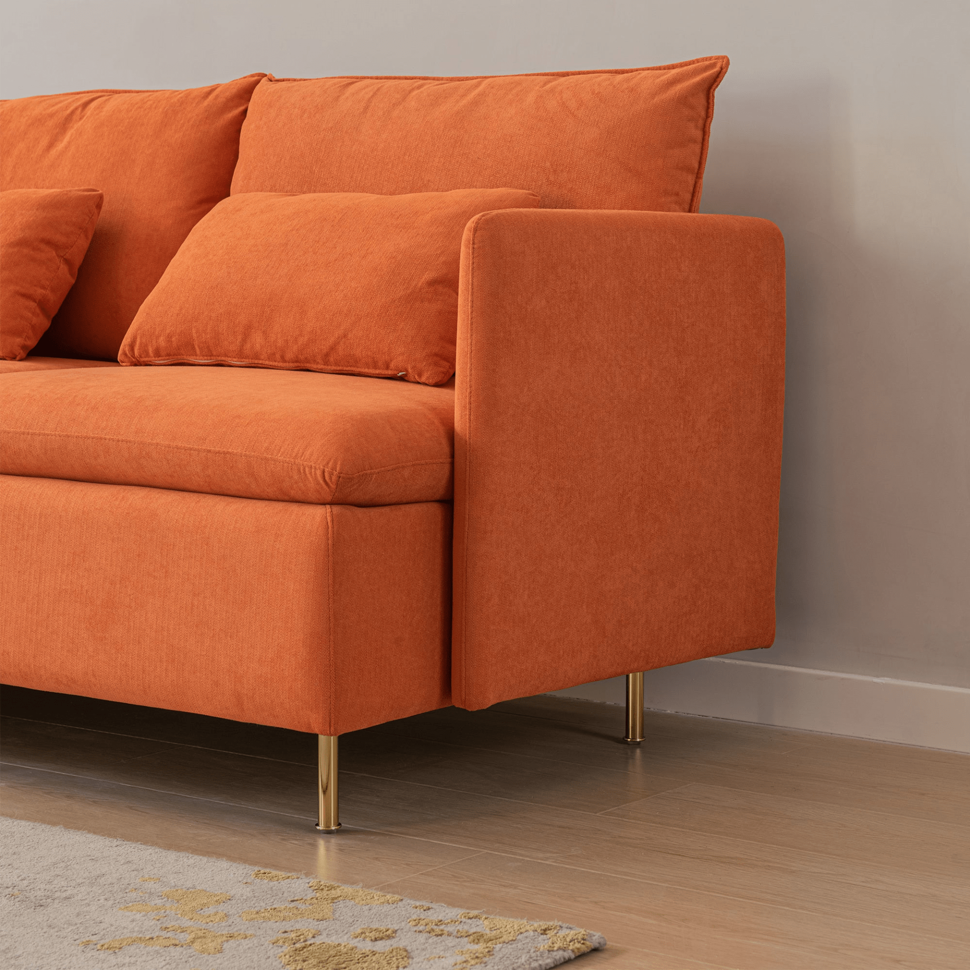 Modular L - Shaped Corner Sofa, Left Hand Sectional Couch | Orange Cotton Linen - 90.9'' - Elegant & Comfortable Seating for Home & Office - CurtisJ Designs