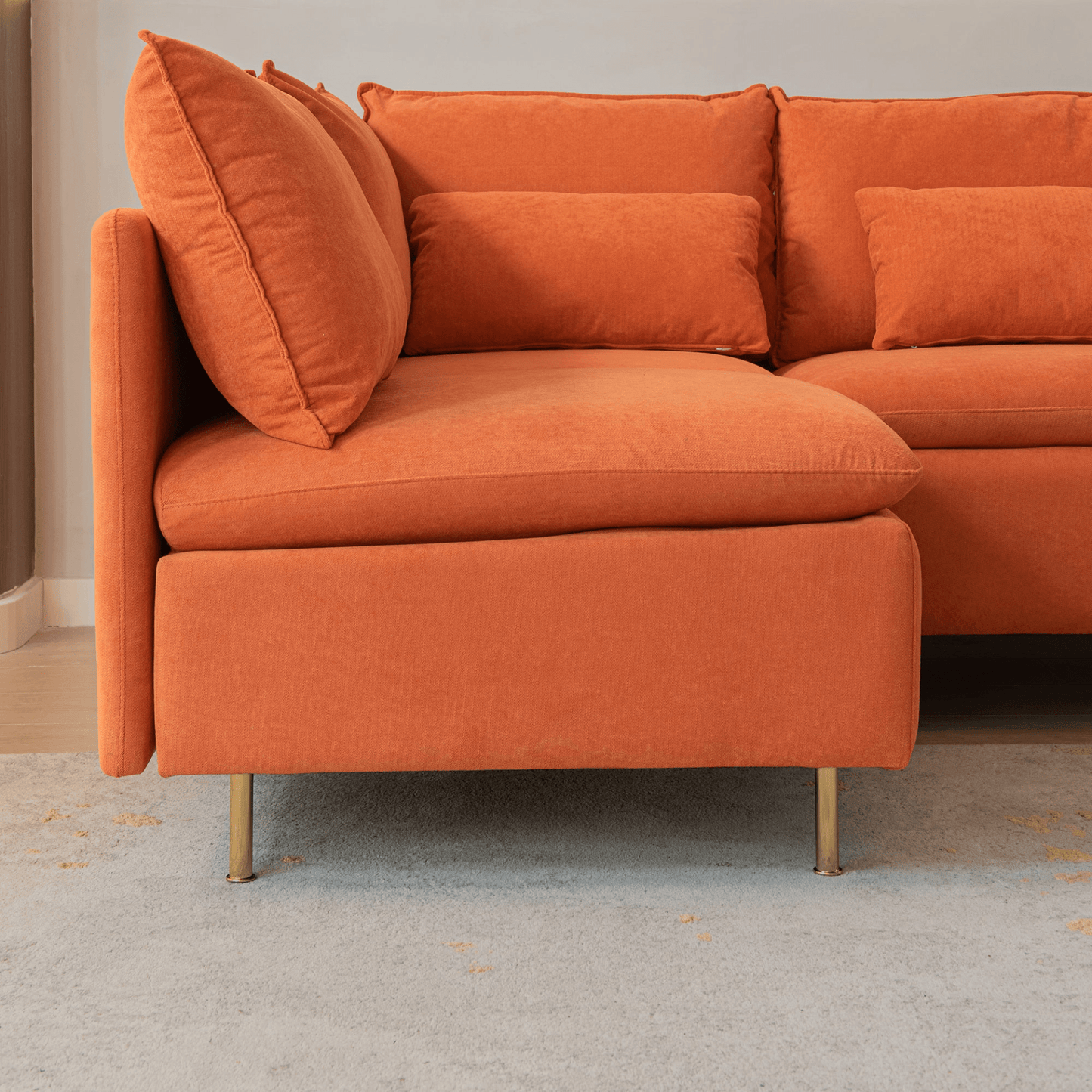 Modular L - Shaped Corner Sofa, Left Hand Sectional Couch | Orange Cotton Linen - 90.9'' - Elegant & Comfortable Seating for Home & Office - CurtisJ Designs