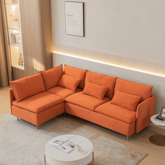 Modular L - Shaped Corner Sofa, Left Hand Sectional Couch | Orange Cotton Linen - 90.9'' - Elegant & Comfortable Seating for Home & Office - CurtisJ Designs