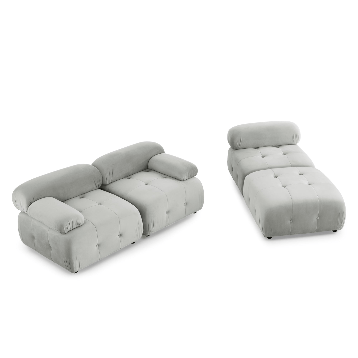 Modular Sectional Sofa - Grey Velvet, Button Tufted, L Shaped with Reversible Ottoman, DIY Combination - CurtisJ Designs