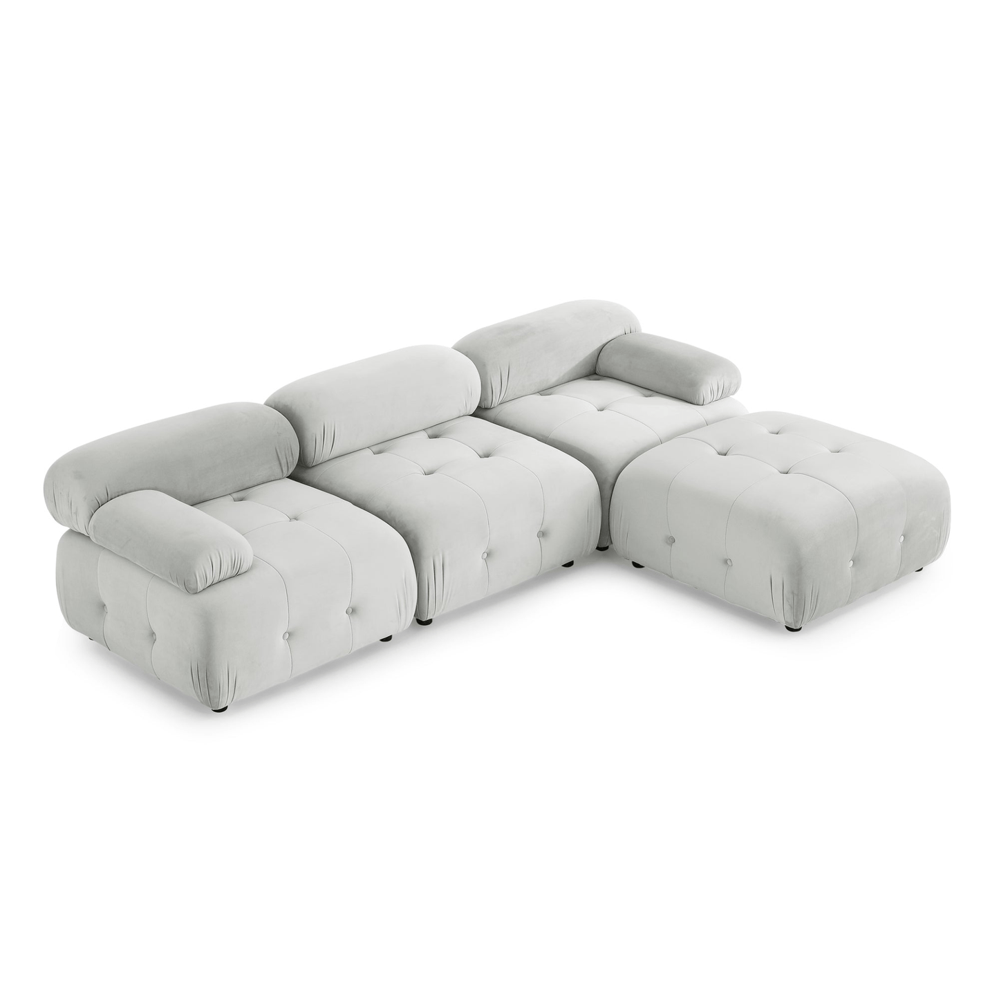 Modular Sectional Sofa - Grey Velvet, Button Tufted, L Shaped with Reversible Ottoman, DIY Combination - CurtisJ Designs