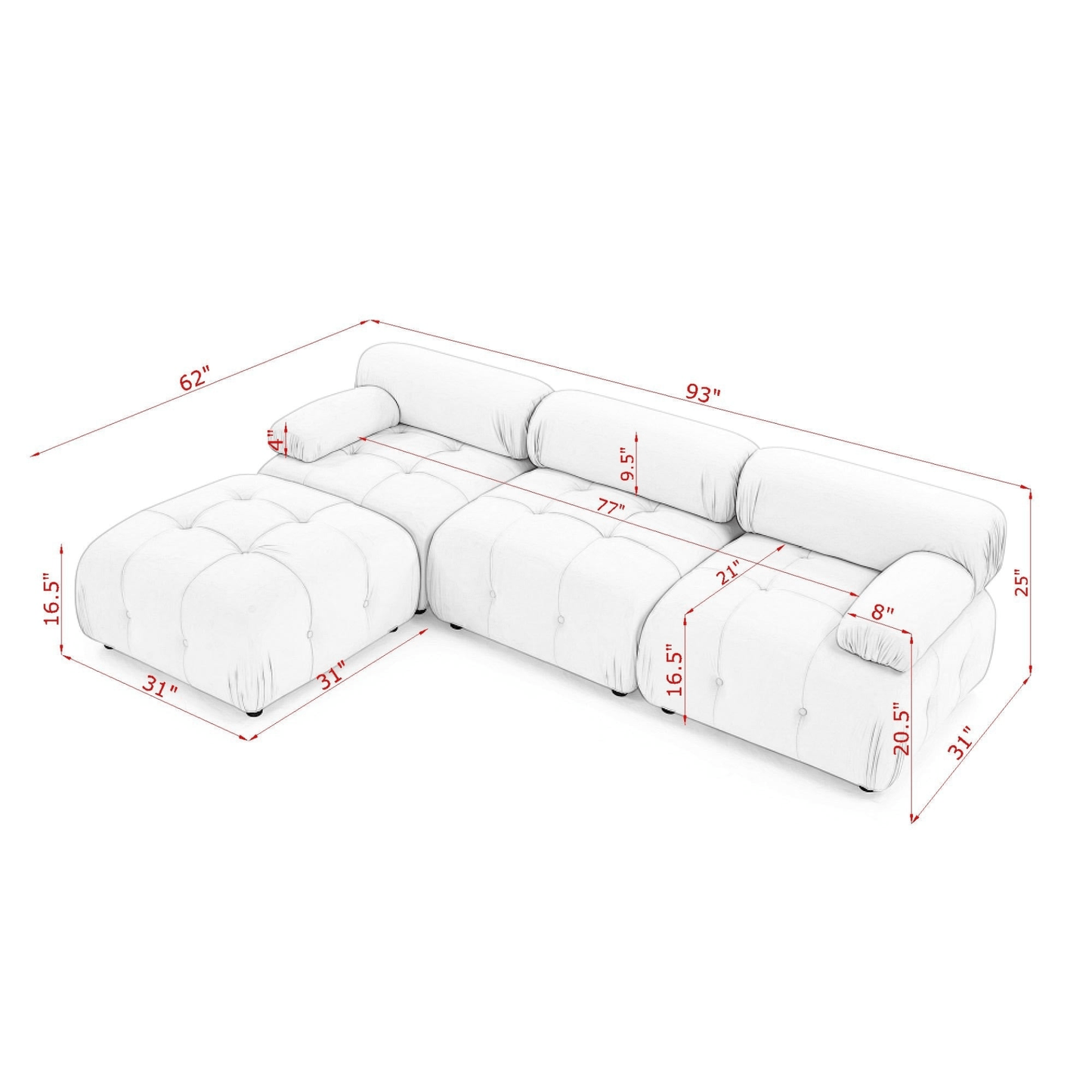 Modular Sectional Sofa - Grey Velvet, Button Tufted, L Shaped with Reversible Ottoman, DIY Combination - CurtisJ Designs