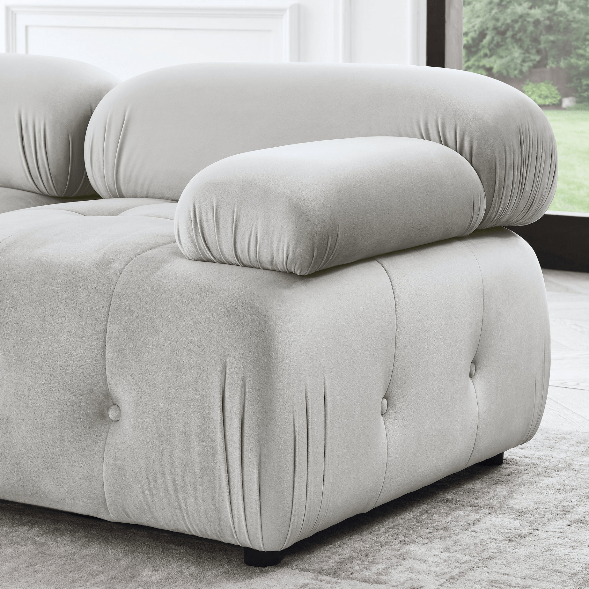 Modular Sectional Sofa - Grey Velvet, Button Tufted, L Shaped with Reversible Ottoman, DIY Combination - CurtisJ Designs